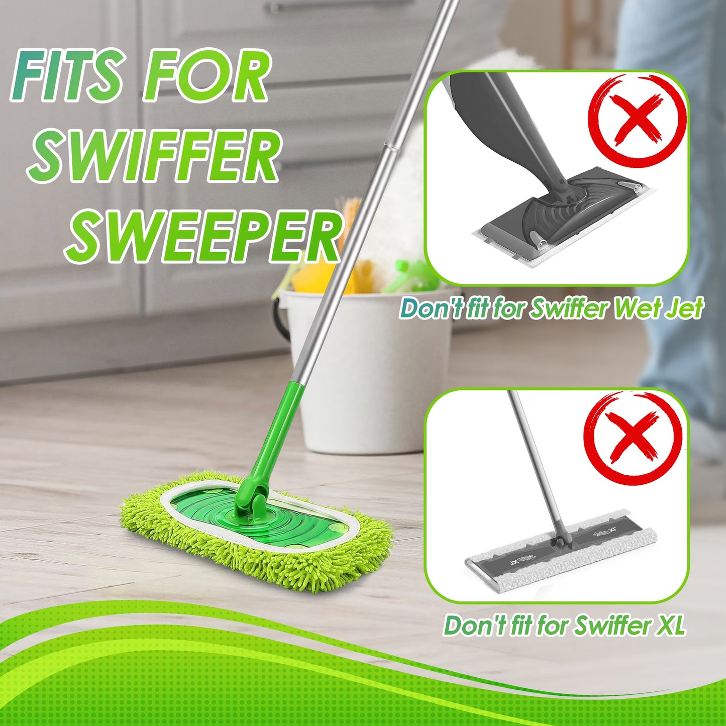 NEWE Reusable Microfiber Mop Pads 4 Pack Compatible (Green)