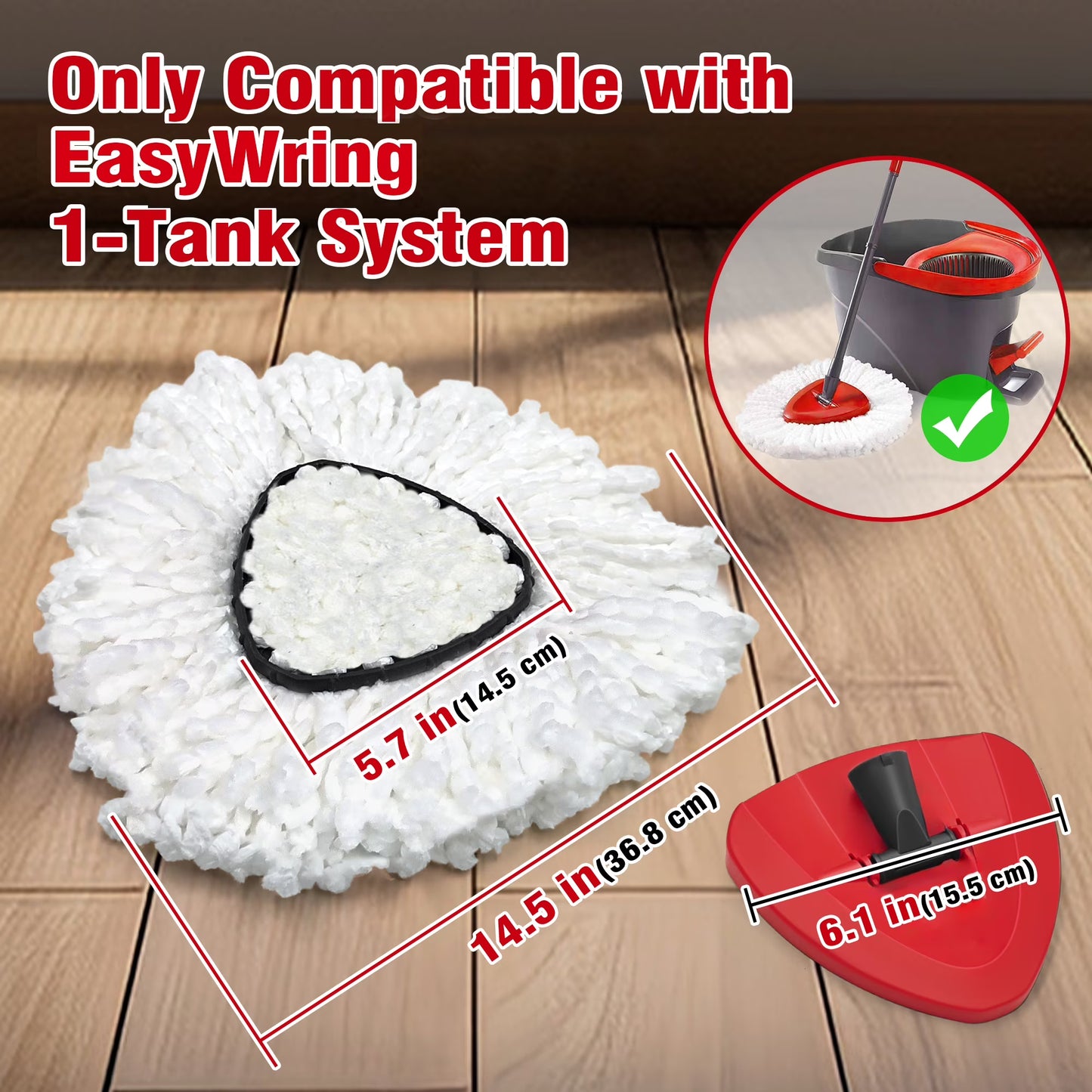 Mop Heads Replacements 2 pack with Triangle Base for Vileda RinseClean 2 Tank System, for Deep Cleaning All Floors , White
