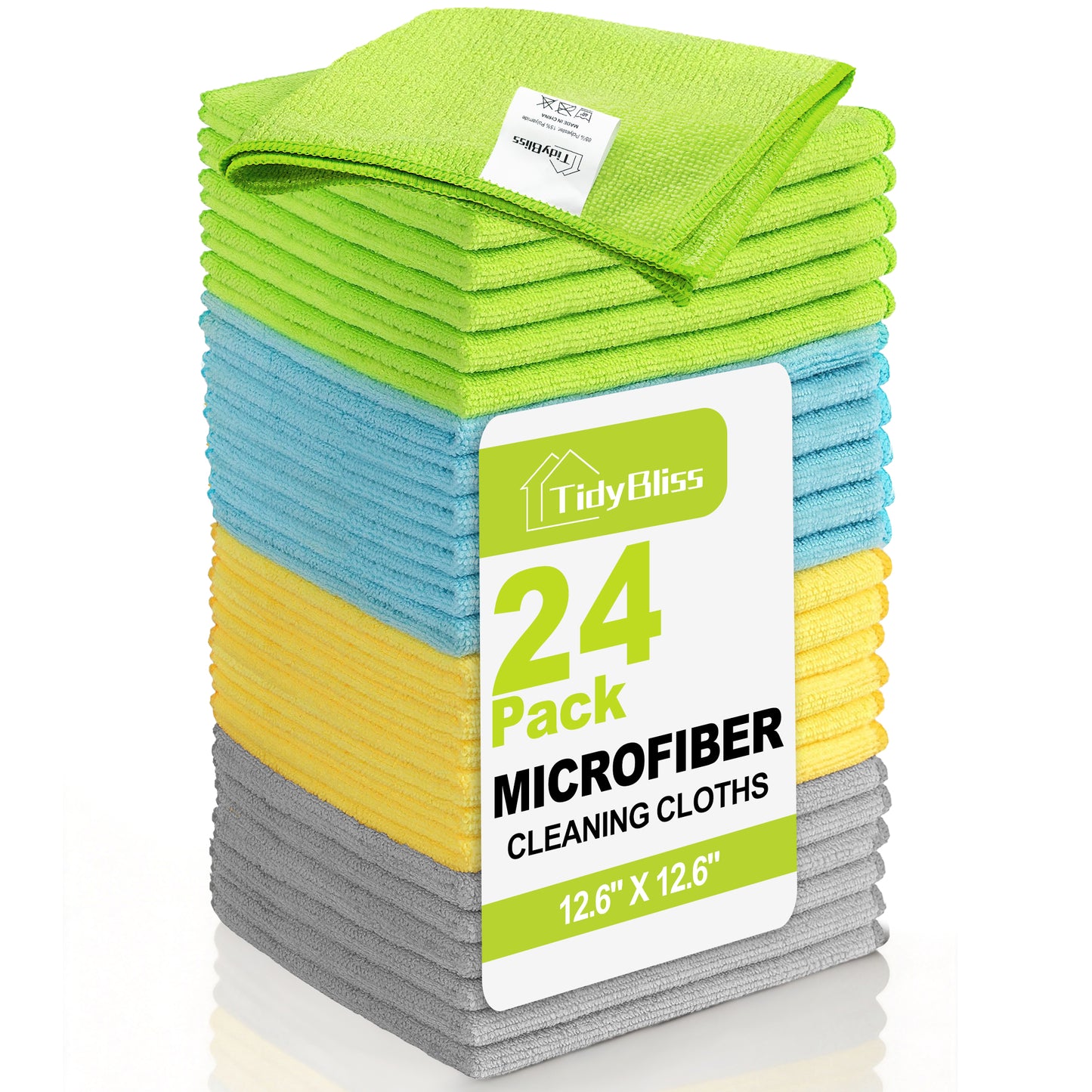 TidyBliss 24 Pack Microfiber Cleaning Cloths (Green/Blue/Yellow/Grey)