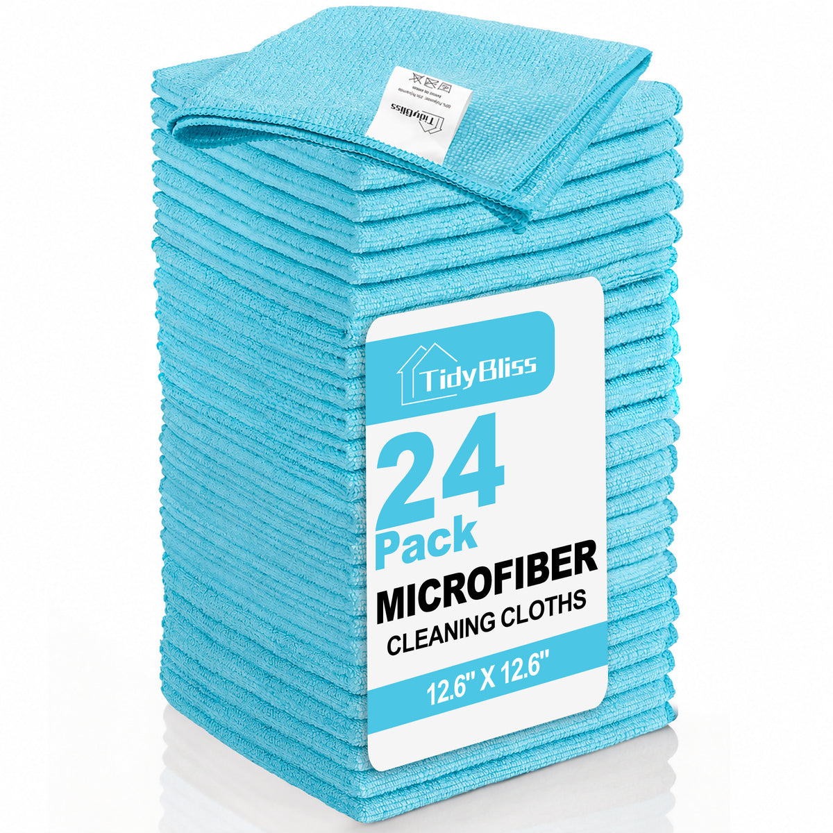 TidyBliss 24 Pack Microfiber Cleaning Cloths, Size: 12.6” x 12.6” (Blue)