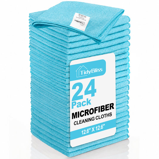 TidyBliss 24 Pack Microfiber Cleaning Cloths, Size: 12.6” x 12.6” (Blue)