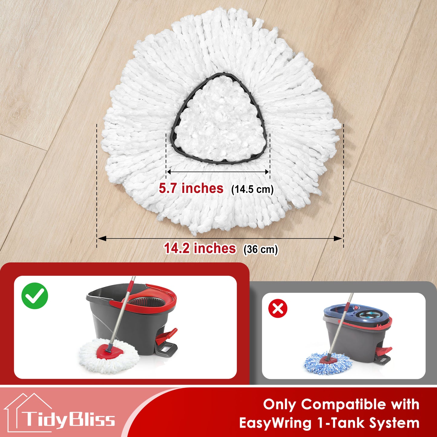 TidyBliss Spin Mop Replace Head 4 Pack for EasyWring 1 Tank System