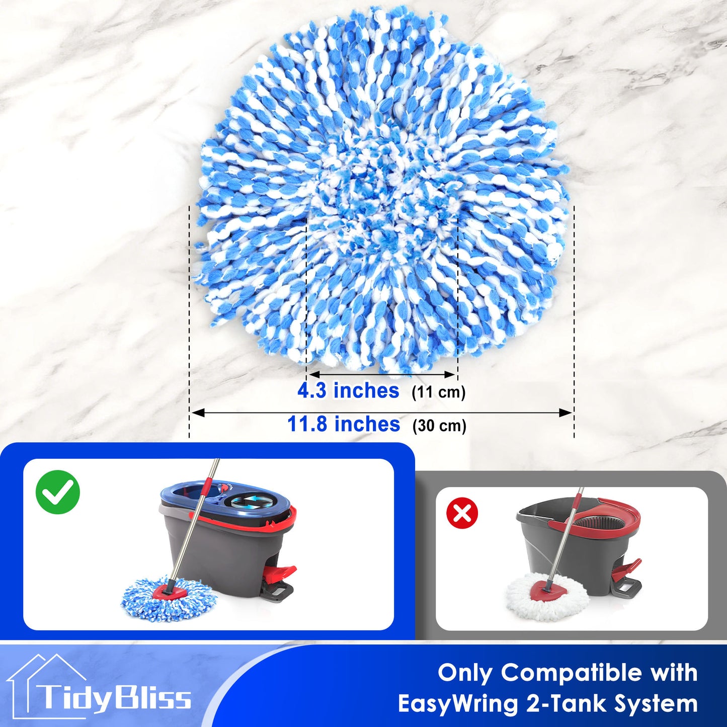 TidyBliss Spin Mop Replace Head 6 Pack for RinseClean 2 Tank System