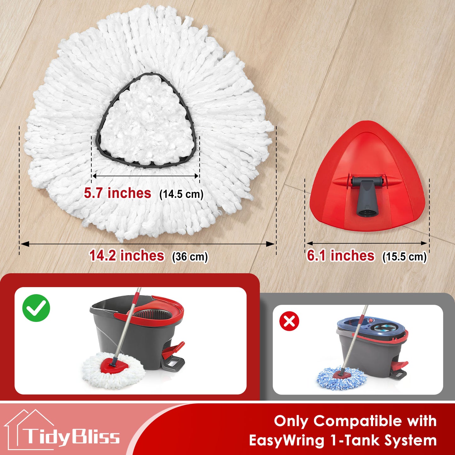 TidyBliss Mop Heads Replacements 6 Pack with Triangle Base for EasyWring 1 Tank System