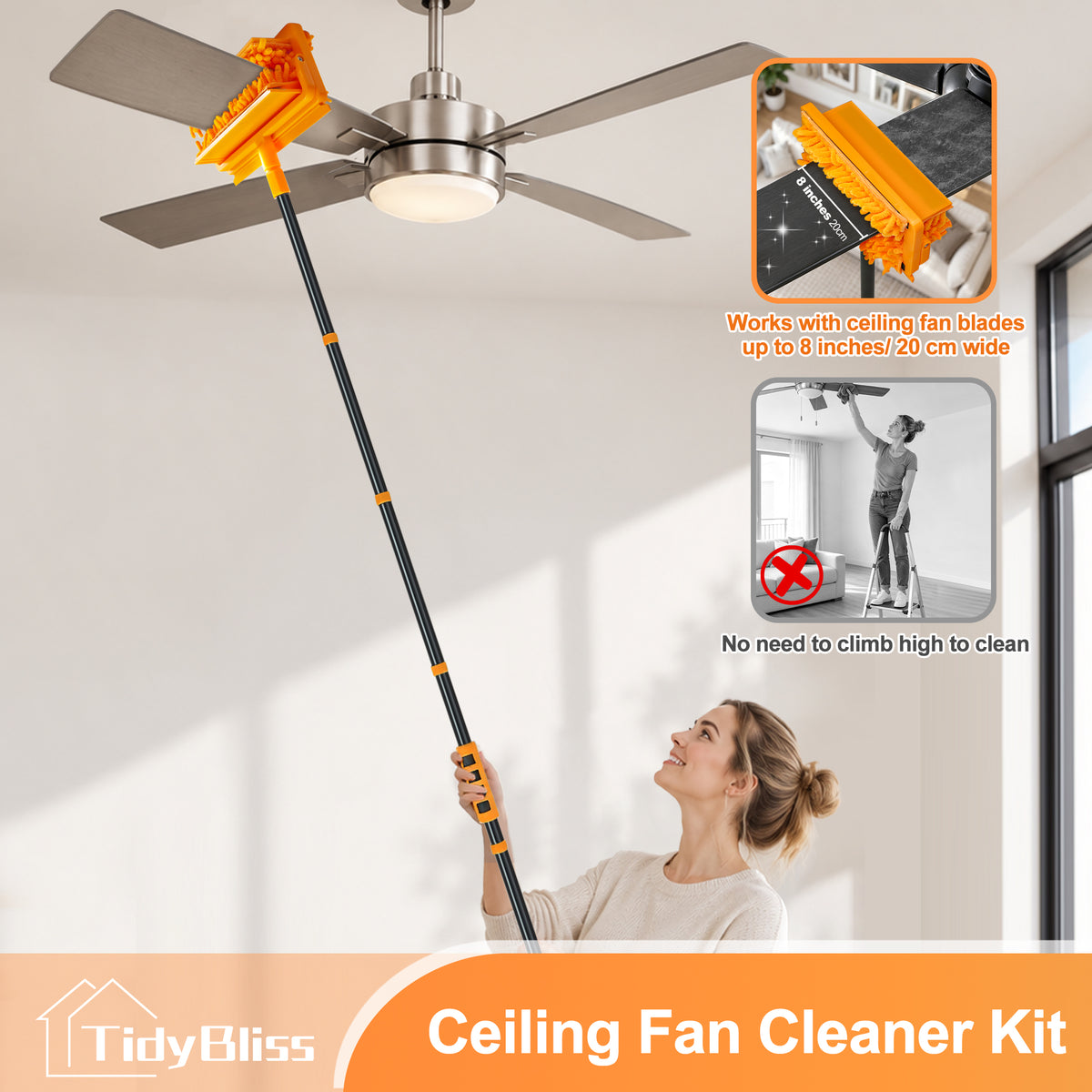 TidyBliss Upgraded 76” Ceiling Fan Blade Cleaner Duster with Extension Pole