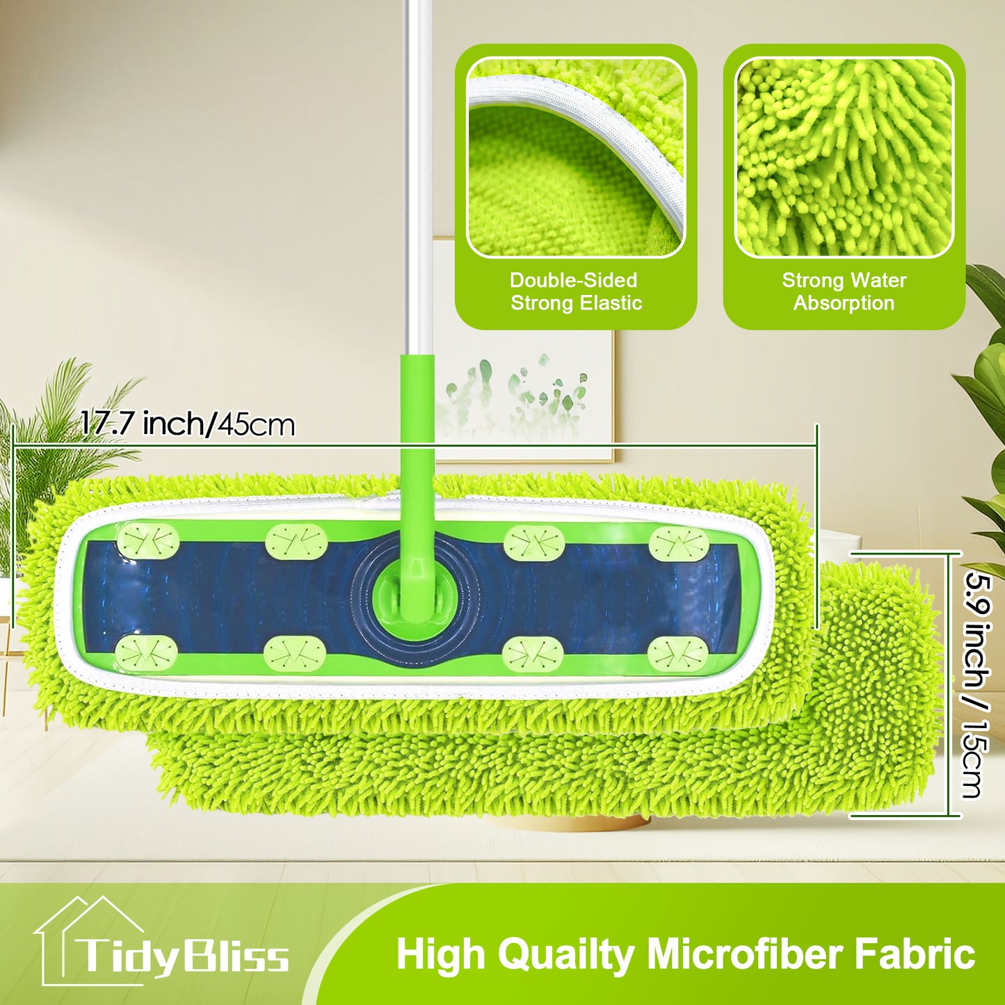 TidyBliss Reusable XL Microfiber Sweeper Mop Pads 4 Pack (Green)