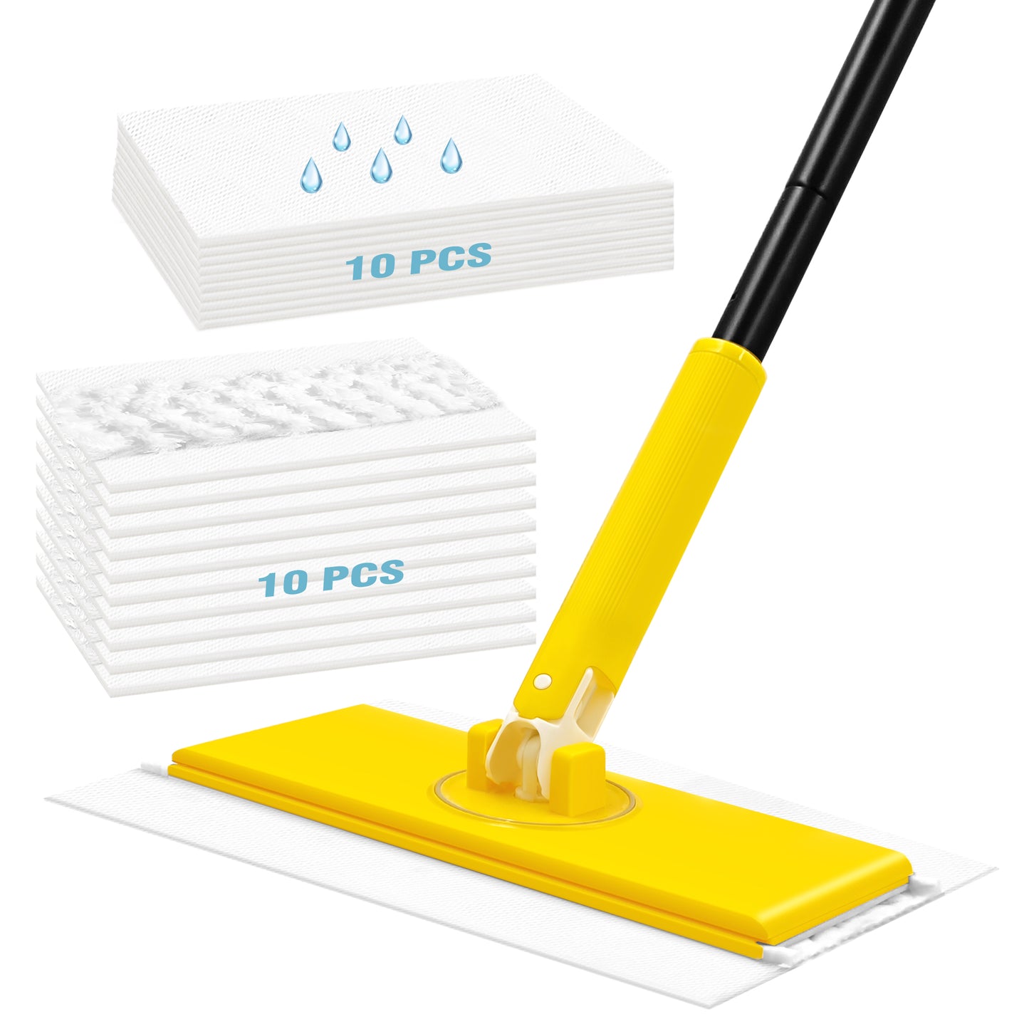 NEWE Sweeper Mop with 10 Dry Sweeping Cloths and 10 Wet Mopping Pads (Yellow)
