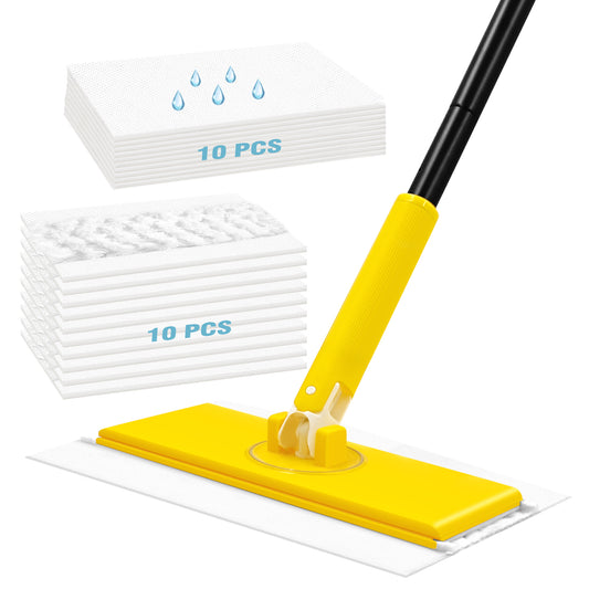 NEWE Sweeper Mop with 10 Dry Sweeping Cloths and 10 Wet Mopping Pads (Yellow)