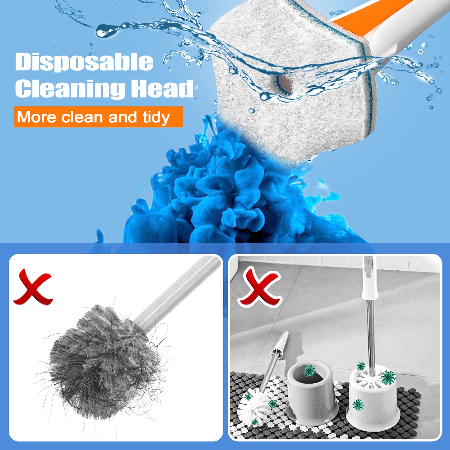 JEHONN Disposable Toilet Brush Holder Set Wall Mounted with 40 Refills