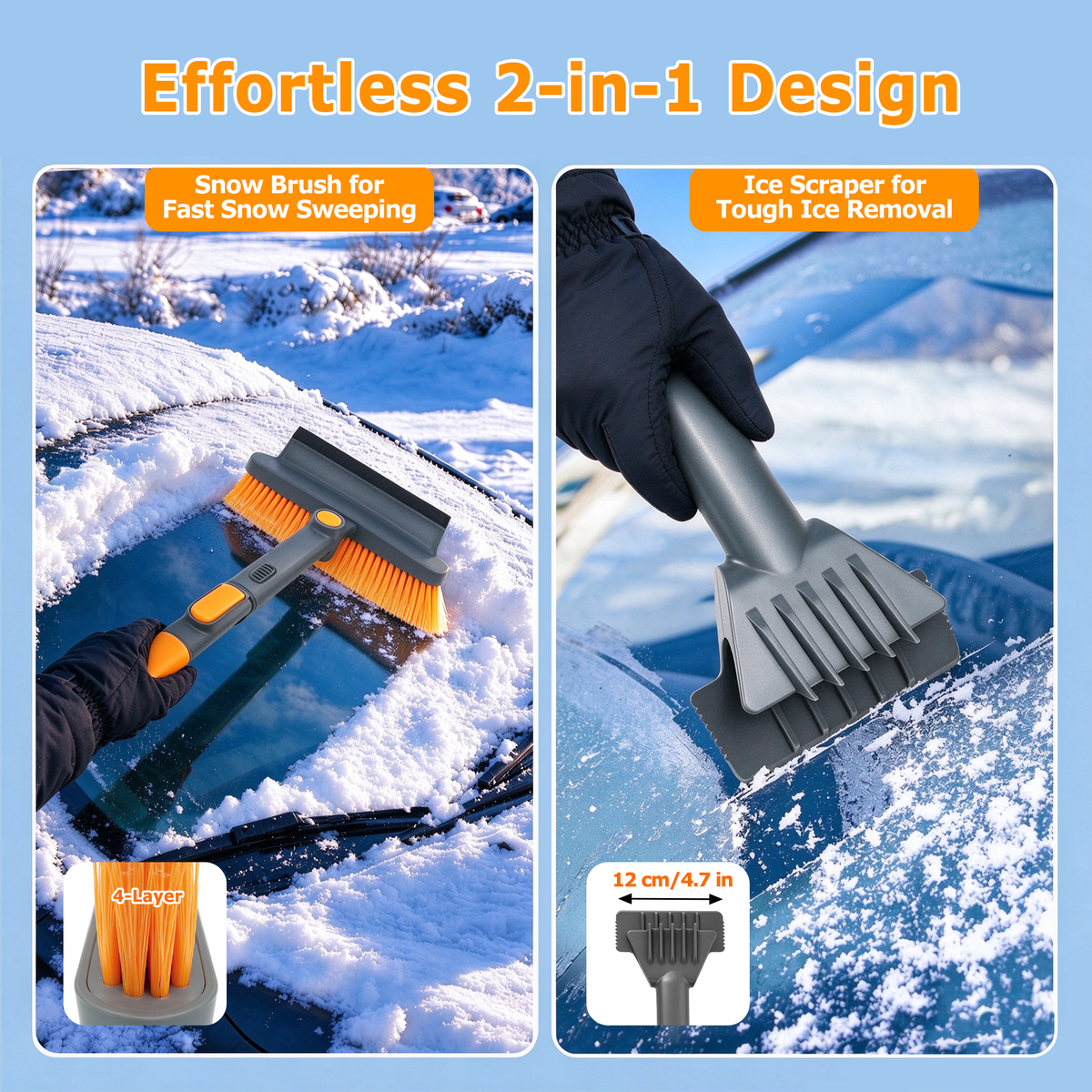 JEHONN 39” Snow Brush with Ice Scraper for Car Windshield (Orange)