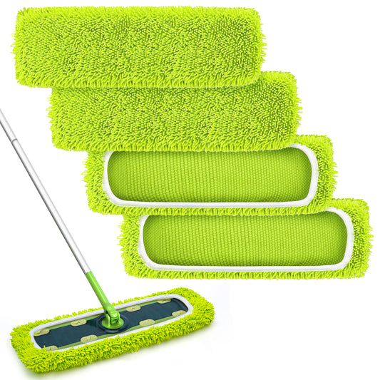 TidyBliss Reusable XL Microfiber Sweeper Mop Pads 4 Pack (Green)