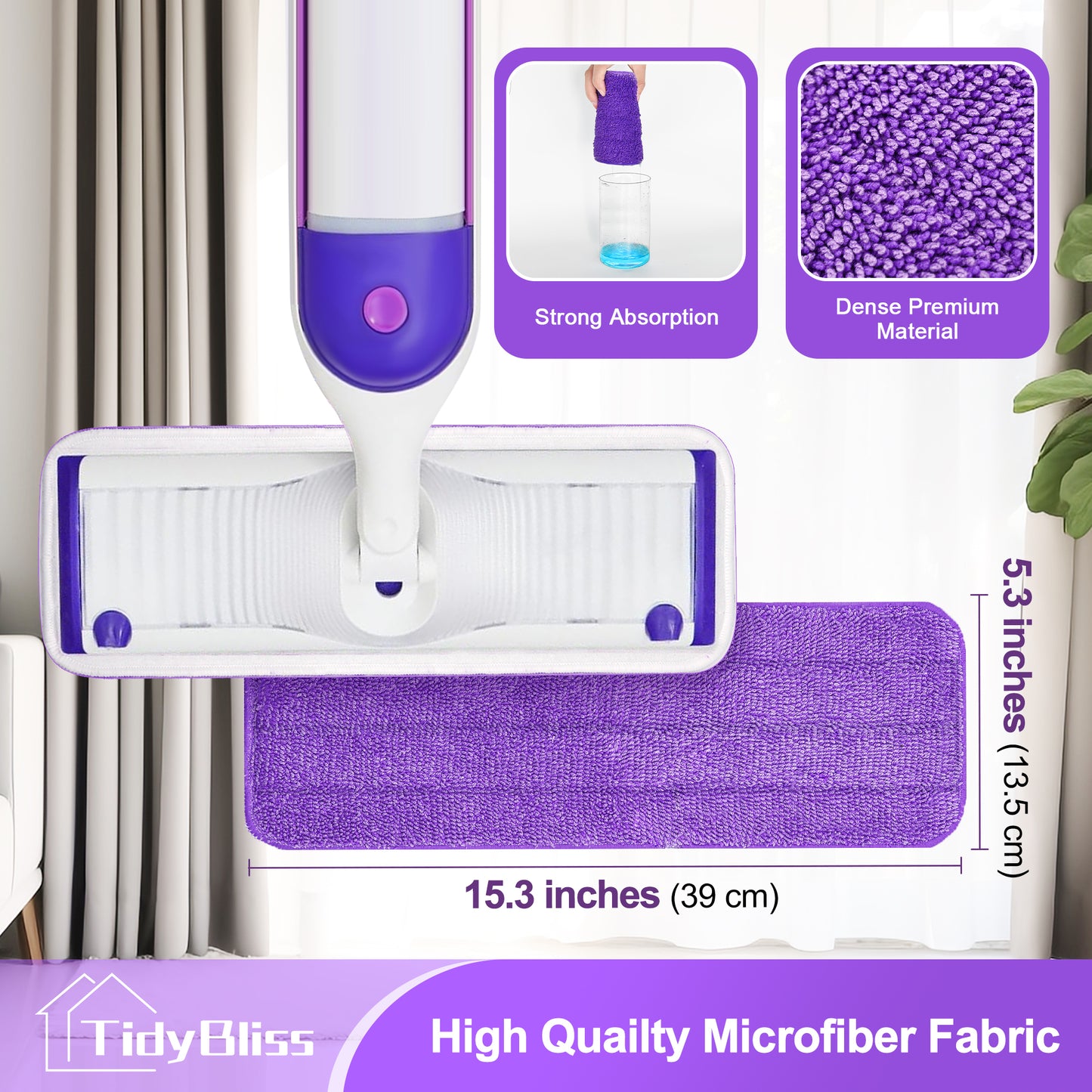 TidyBliss Reusable Power Mop Pads 4 Pack (Purple)