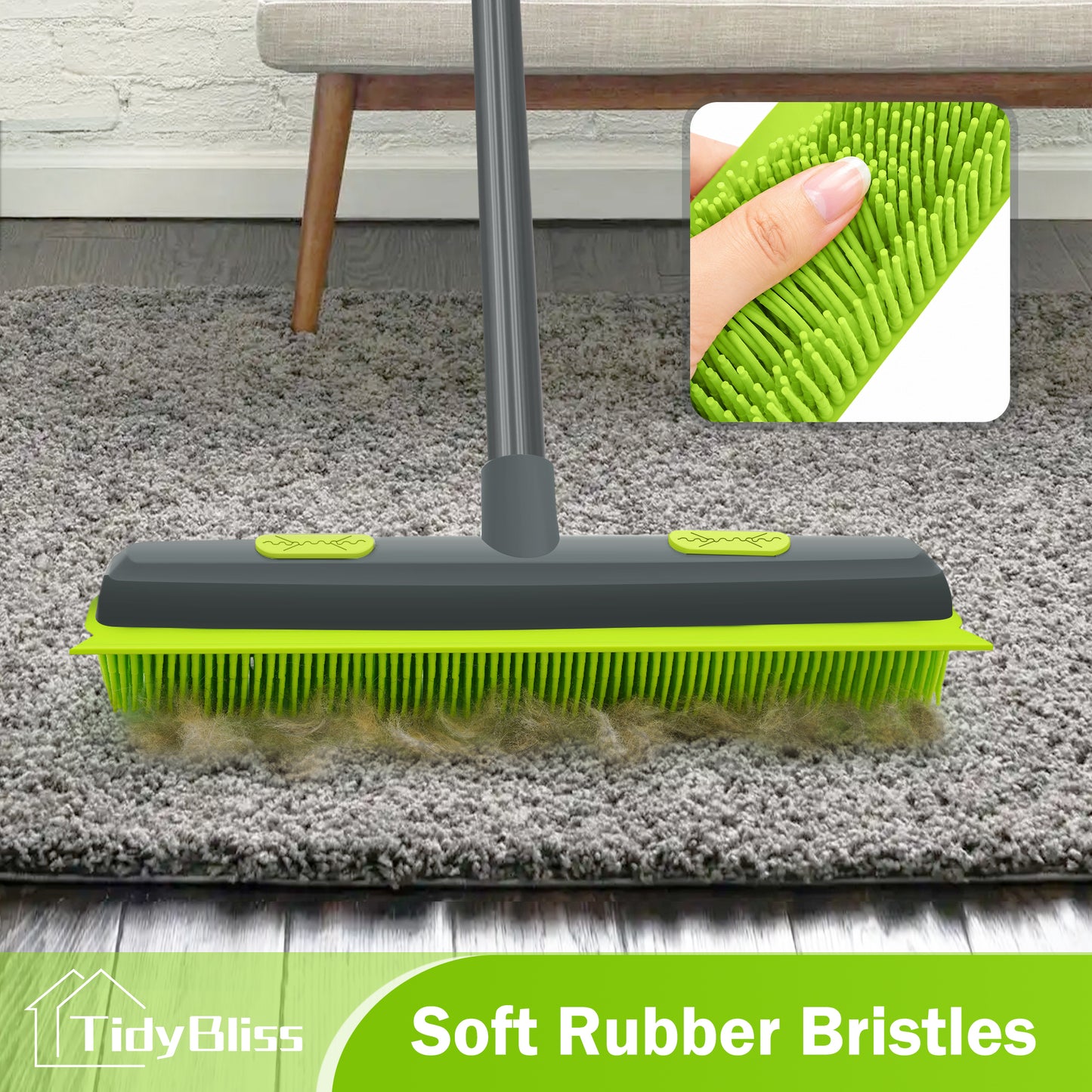 TidyBliss Pet Hair Removal Broom with 1 Microfiber Cloth (Green)