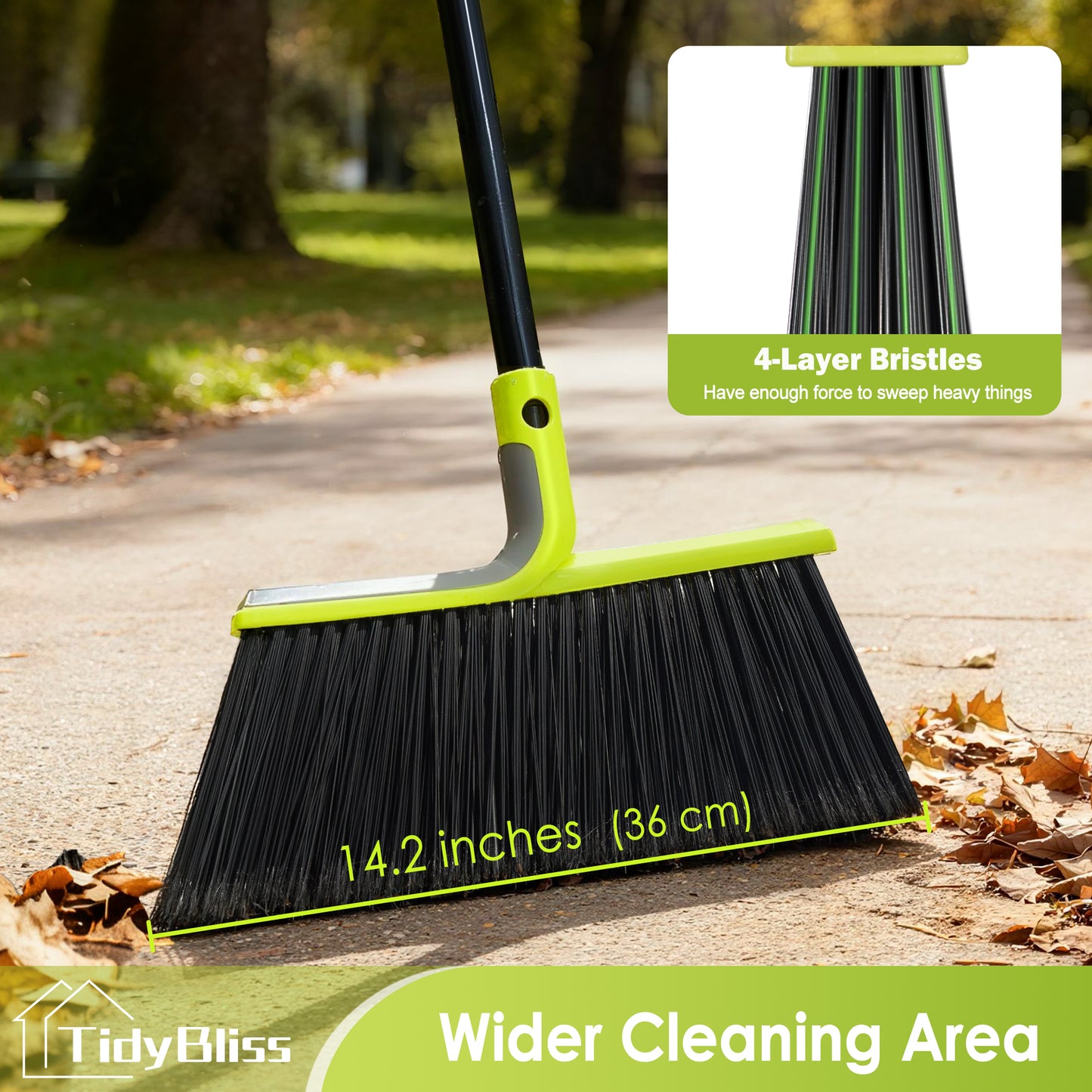 TidyBliss 4 Packs Outdoor Broom Heavy Duty, 56 inches Tall Angle Brush (Green)