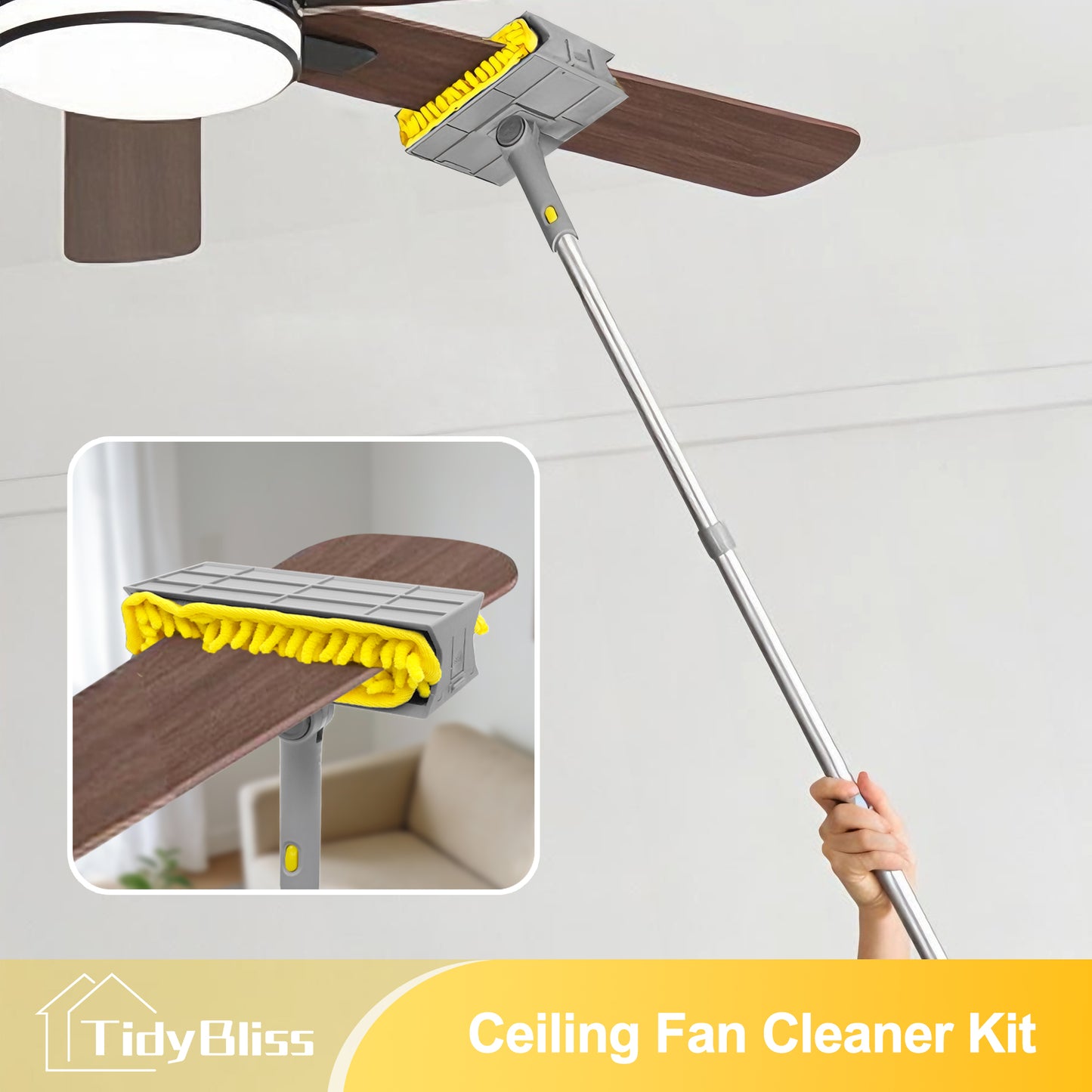 TidyBliss 77" Ceiling Fan Cleaner Duster with Extension Pole (Yellow)