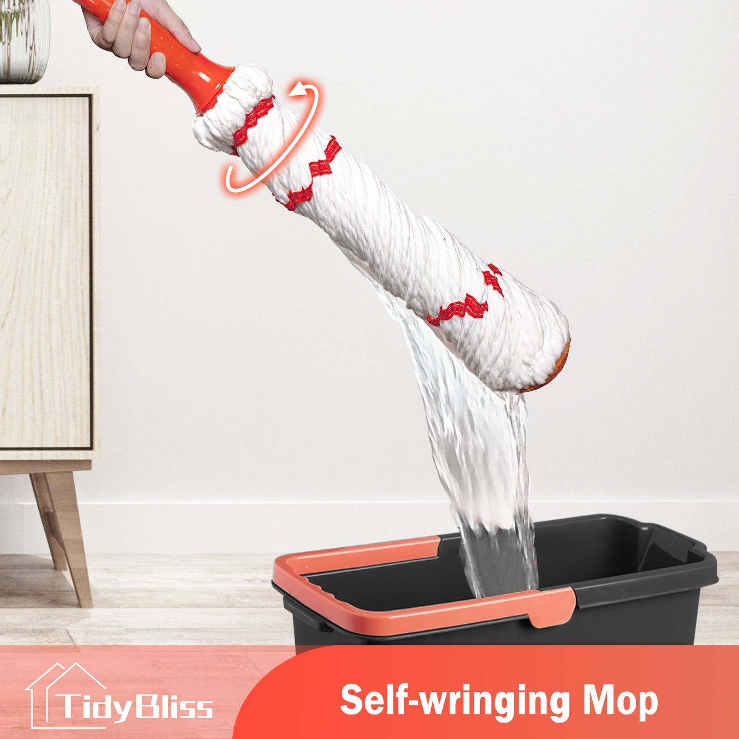 TidyBliss Self Wringing Twist Mop for Floor Cleaning (Orange)