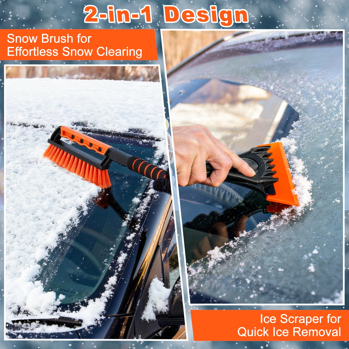 JEHONN Snow Brush with Ice Scraper for Car Windshield (Orange)