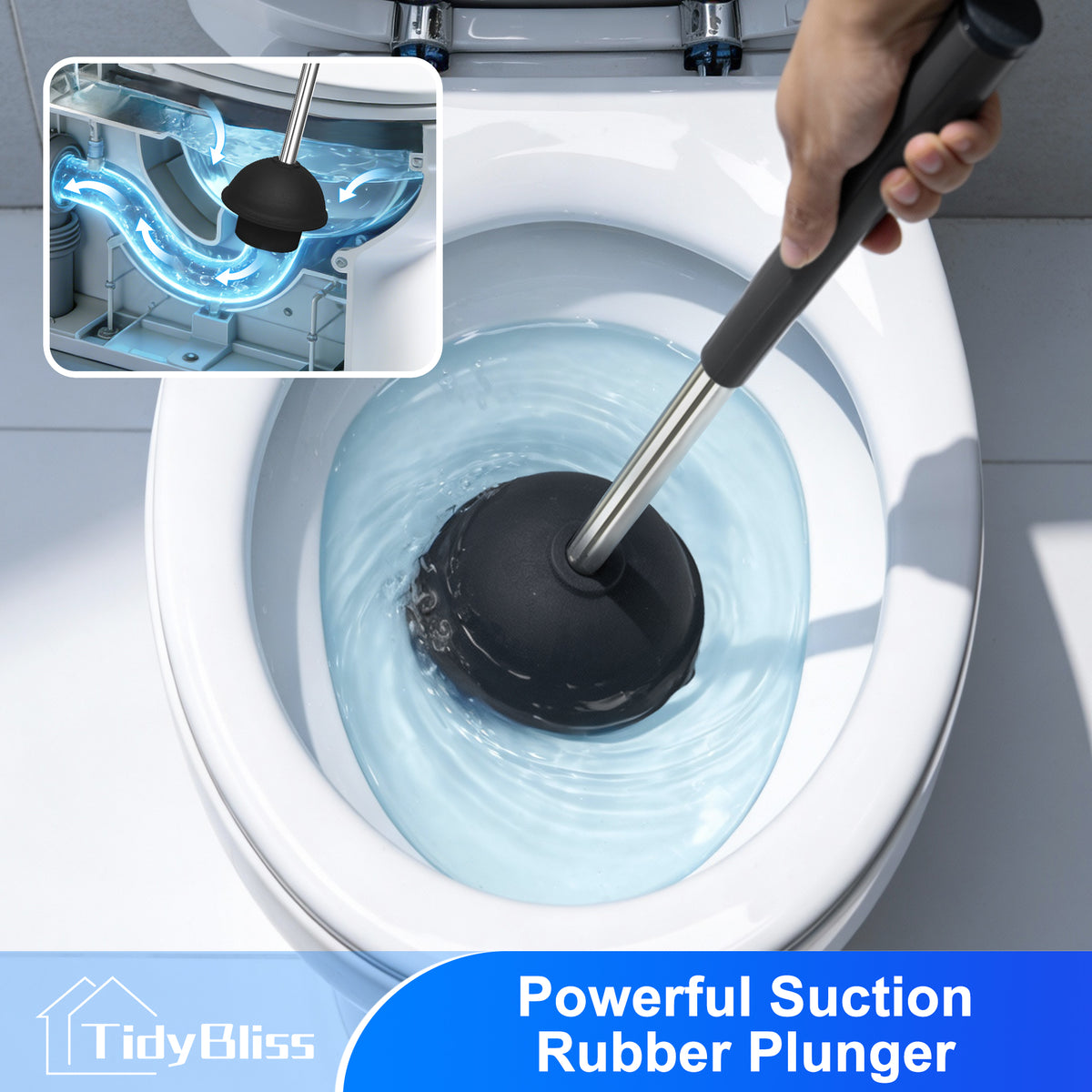 TidyBliss 2 Pack Toilet Brush and Plunger Set with Hidden Tweezers (Black)