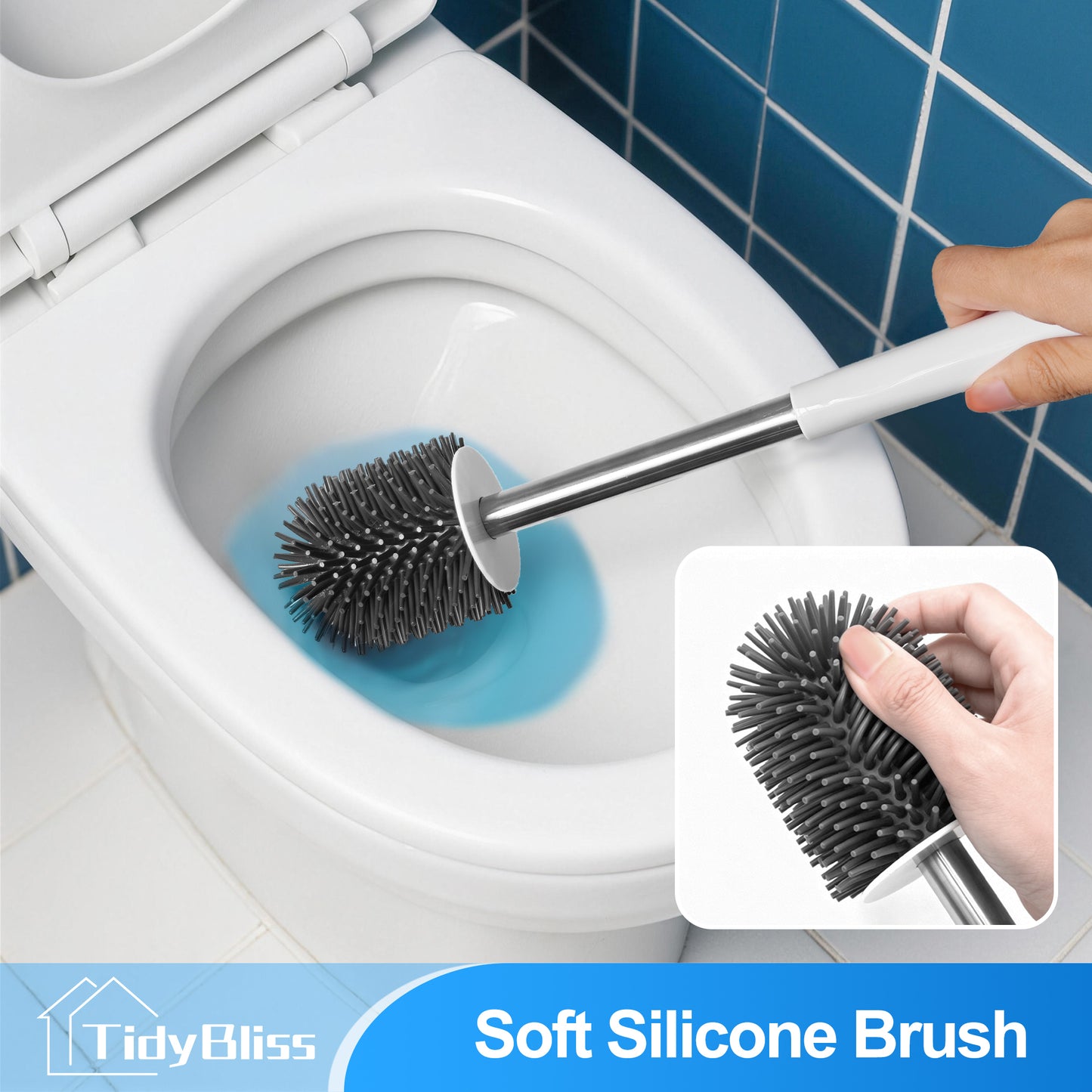 TidyBliss Silicone Toilet Brush and Holder Set for RV Camper (White & Grey)