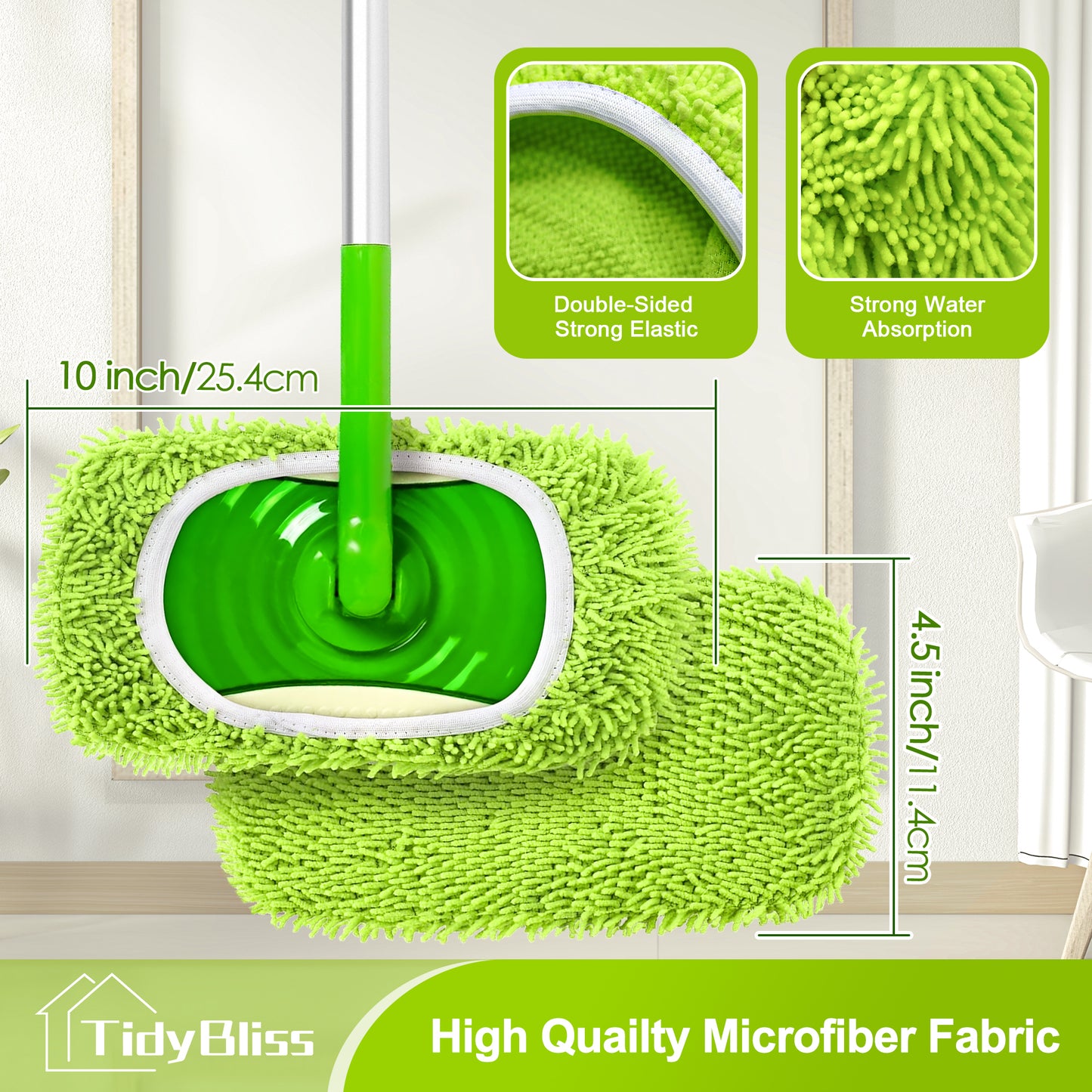 TidyBliss Reusable Microfiber Mop Pads 4 Pack Compatible with Swiiffer Sweeper