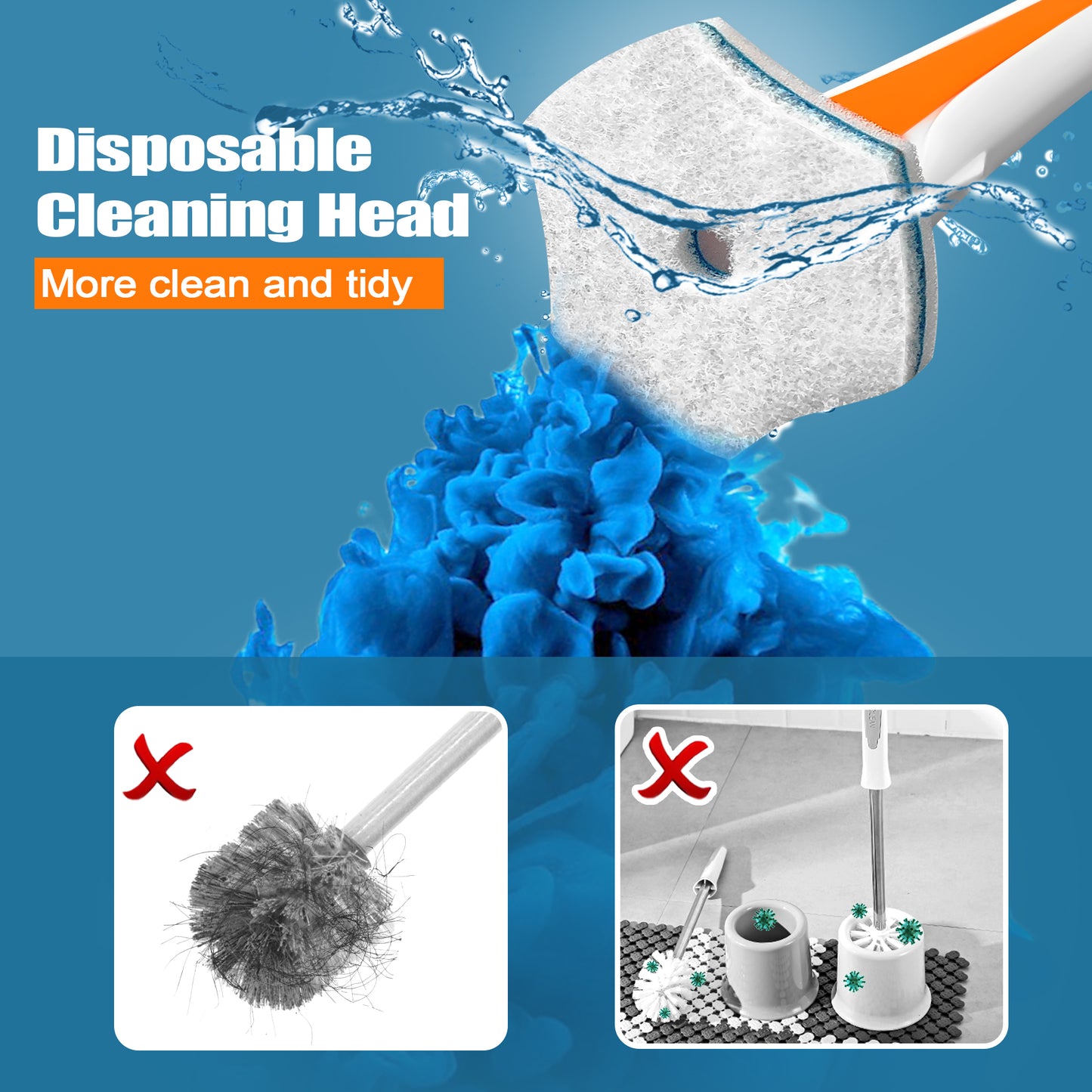 JEHONN Disposable Toilet Brush Holder Wall Mounted with 40 Refills for Sink(Orange)