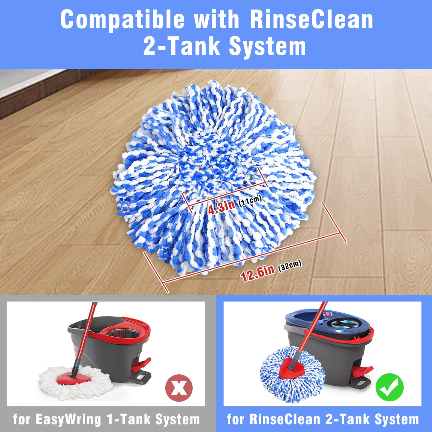 JEHONN Mop Replace Head 3 Pack for 2 Tank System