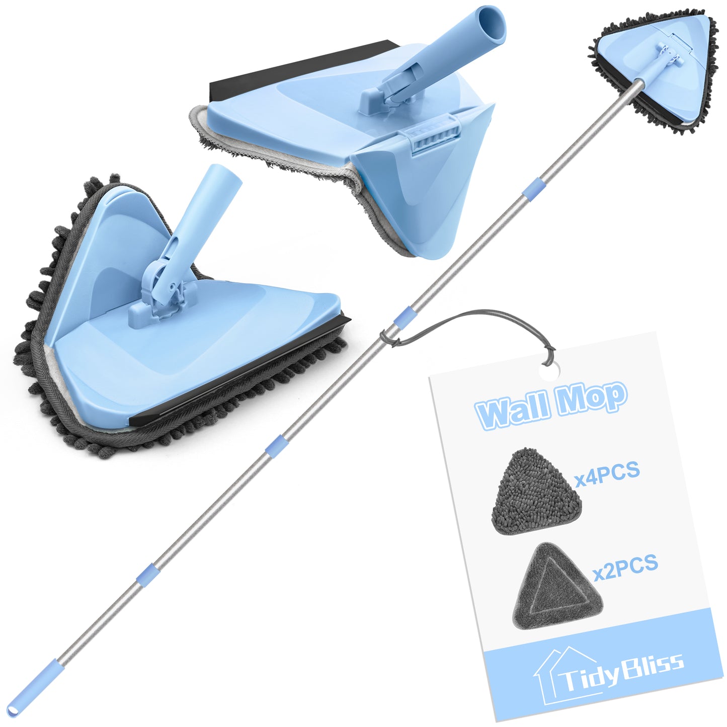 TidyBliss Wall Cleaner Mop with 80” Long Handle (Blue)