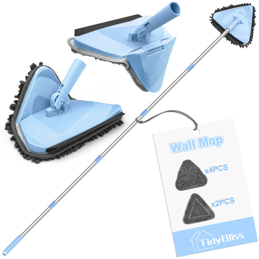 TidyBliss Wall Cleaner Mop with 80” Long Handle (Blue)
