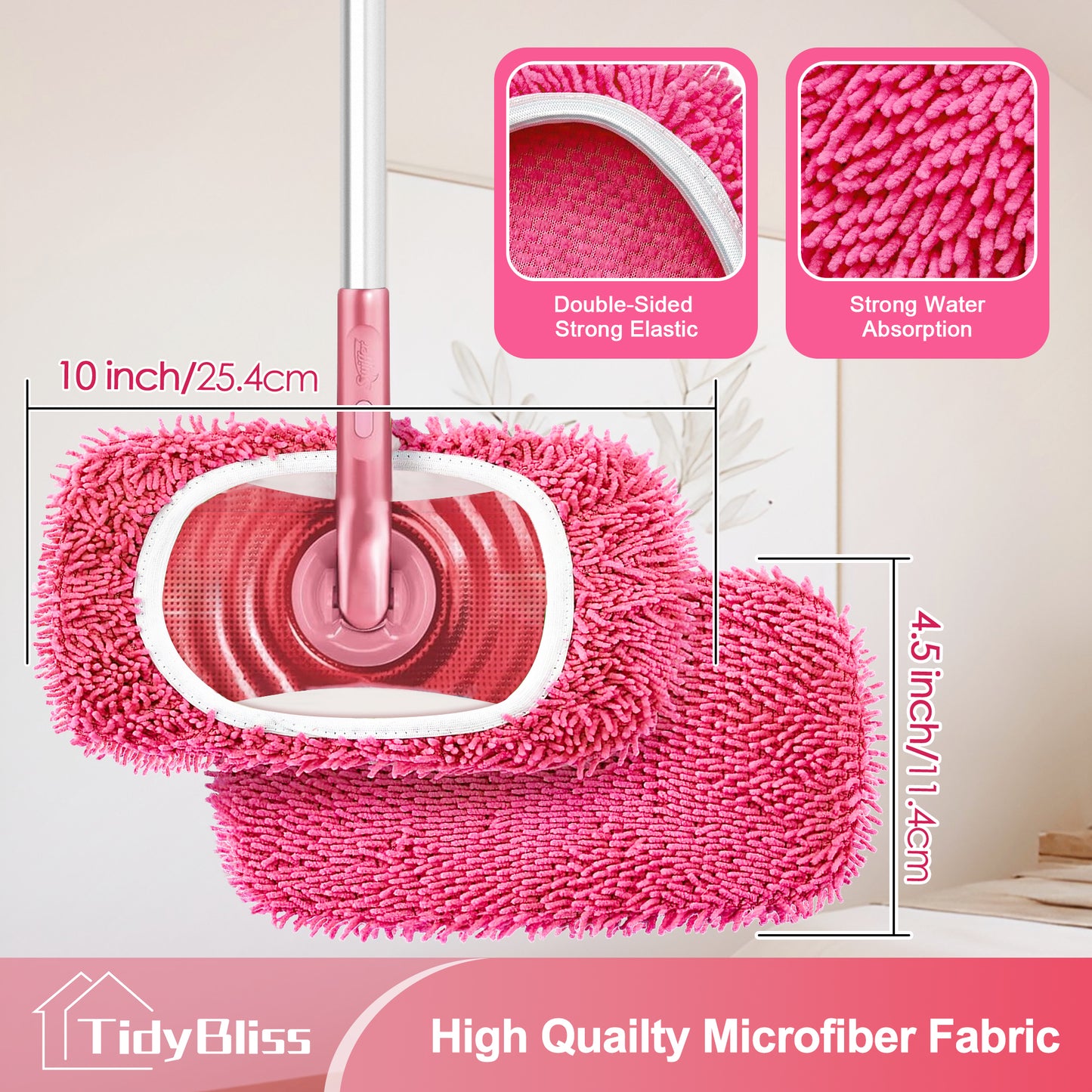 TidyBliss Reusable Microfiber Mop Pads 6 Pack Compatible with Sweeper (Pink)