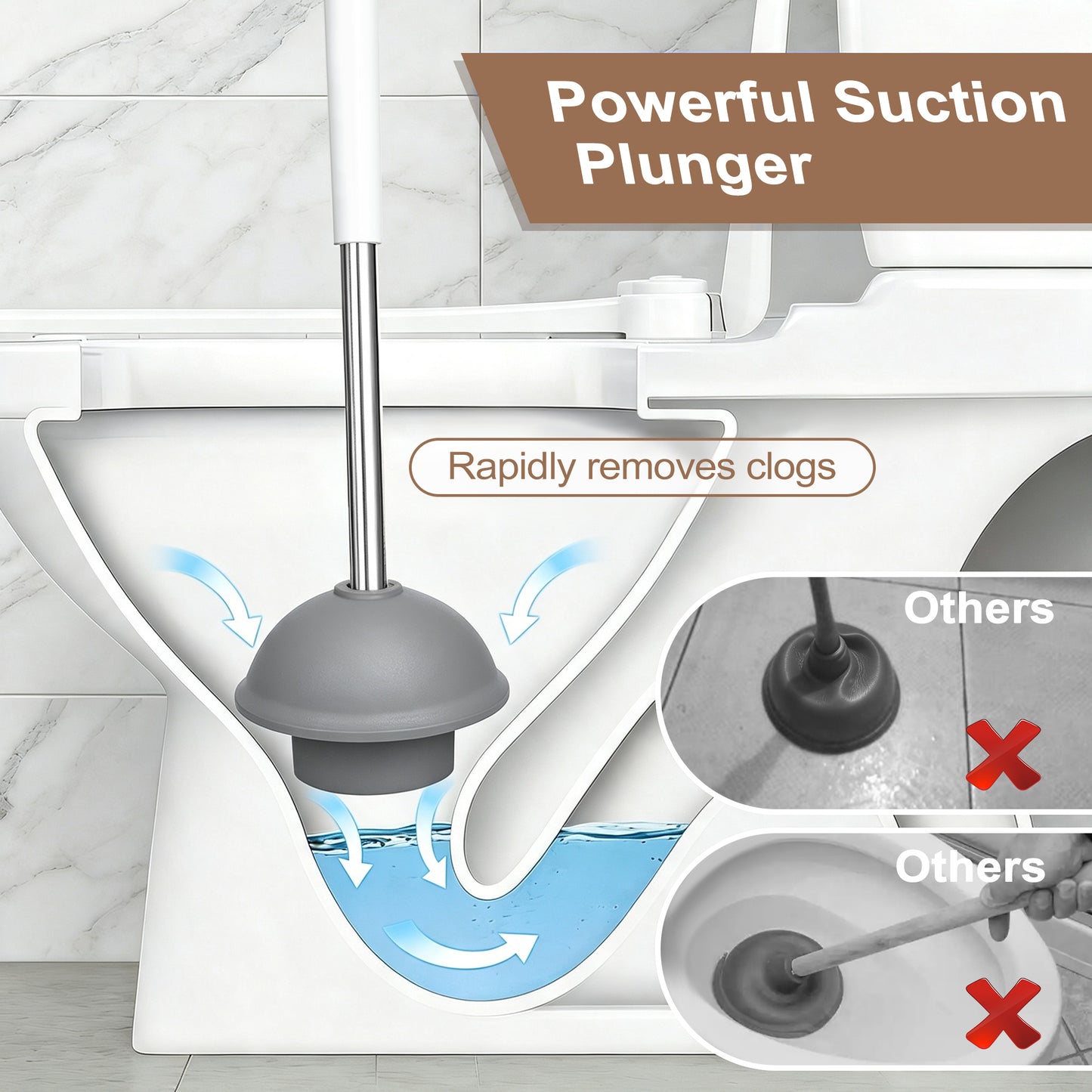JEHONN Toilet Plunger and Brush Set with Holder and Hidden Tweezer (White)