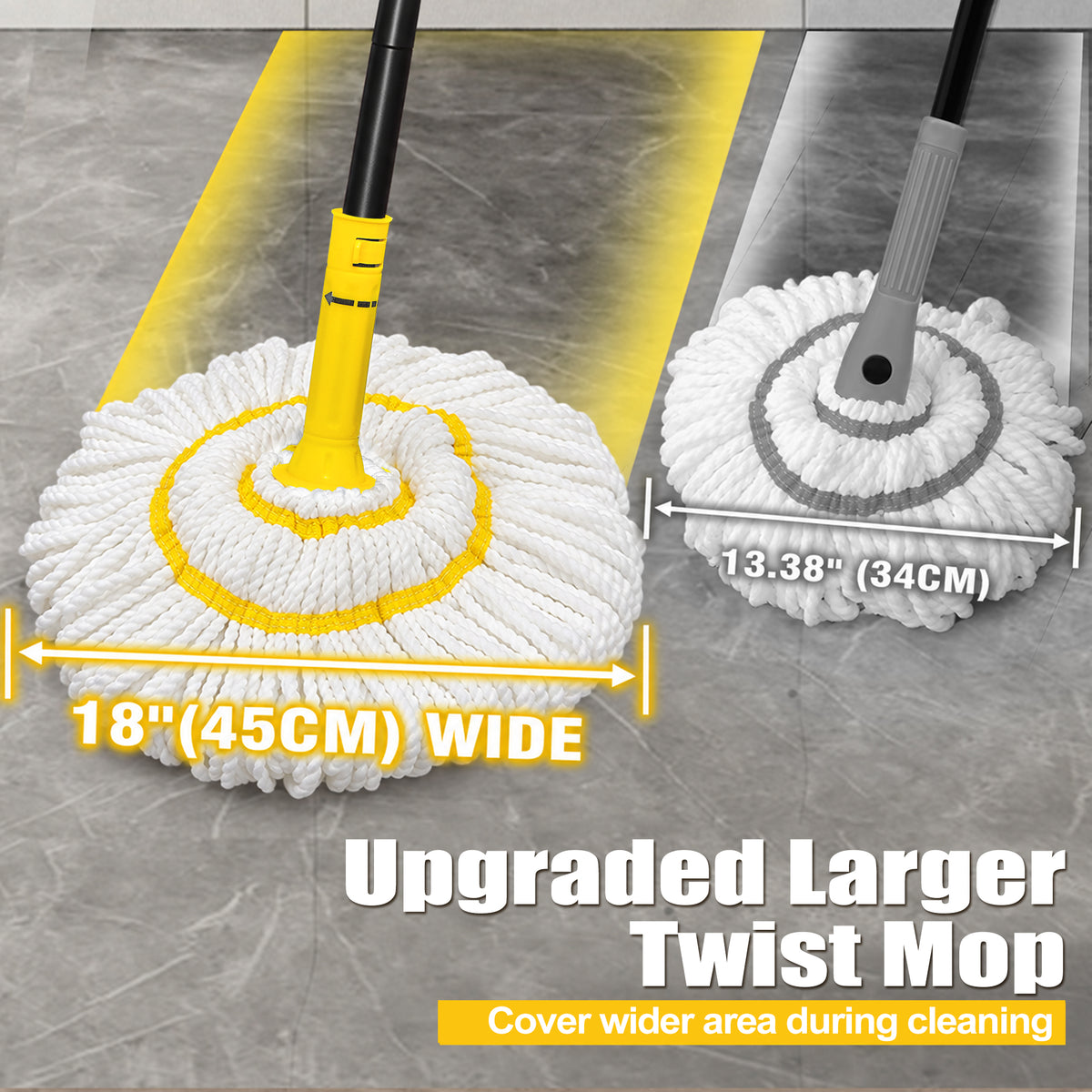 NEWE Self Wringing Twist Mop for Floor Cleaning with 55” Handle (Yellow)