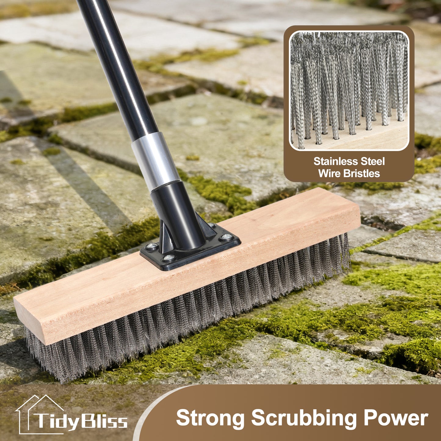 TidyBliss Stainless Steel Wire Scrub Brush with Long Handle