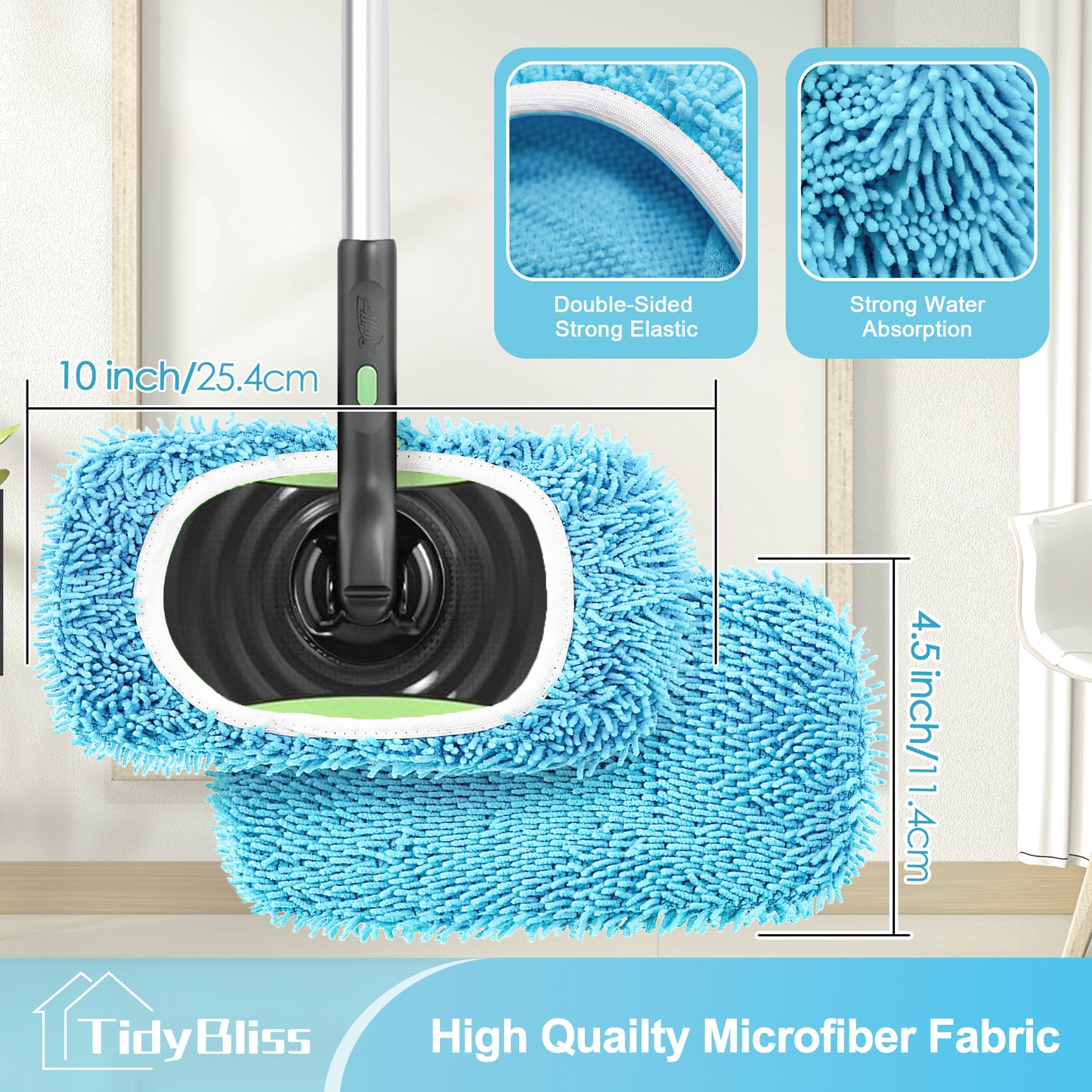 TidyBliss Reusable Microfiber Mop Pads 4 Pack Compatible with Sweeper (Blue)
