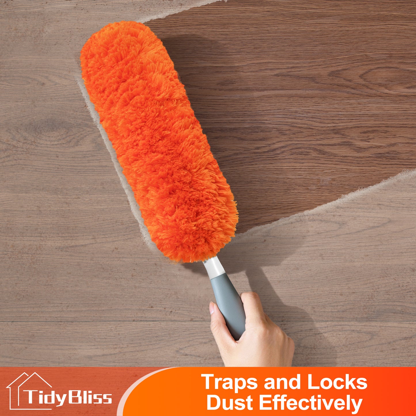 TidyBliss Microfiber Duster for Cleaning, Washable & Reusable Handheld Dust Cleaner Tool (Orange)