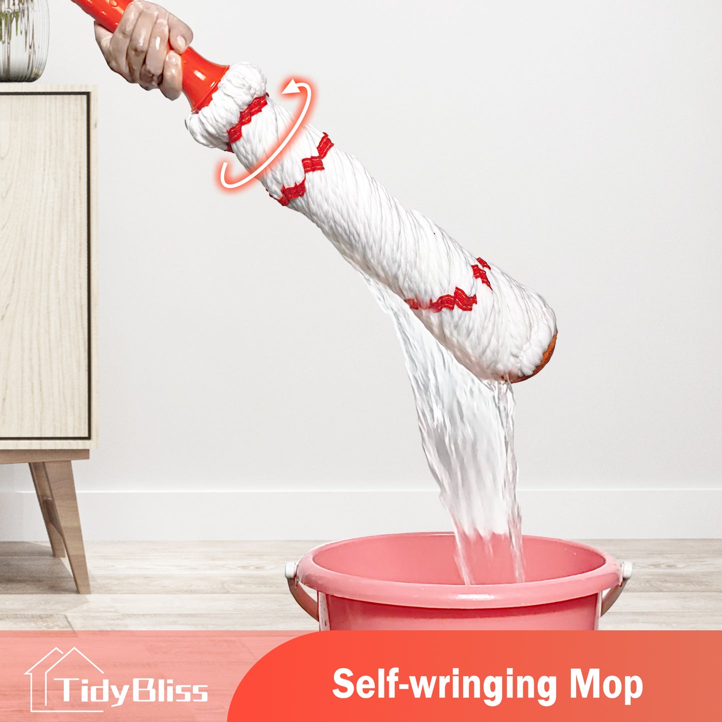 TidyBliss Self Wringing Twist Mop for Floor Cleaning (White Orange)