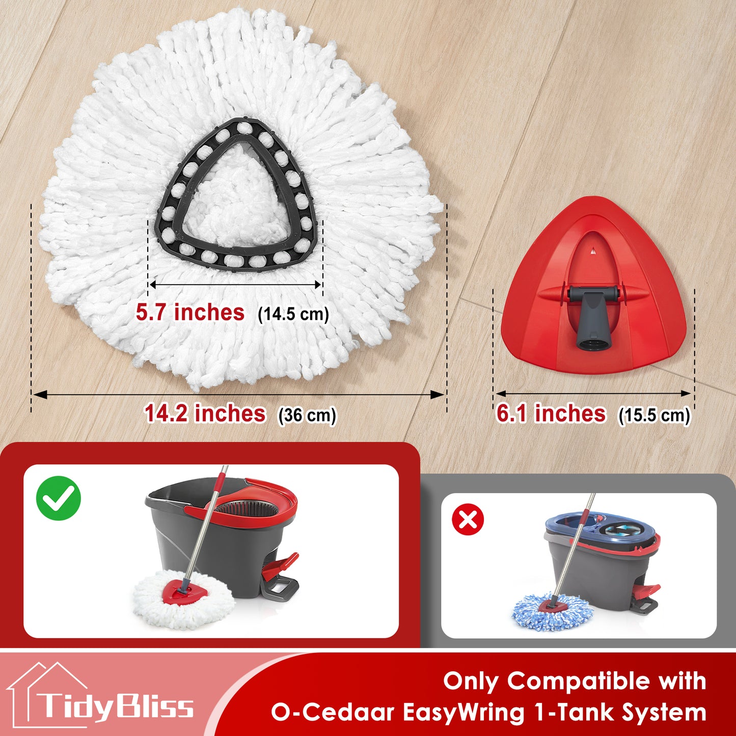 TidyBliss Mop Heads Replacements 2 Pack with Triangle Base for O-Cedaar EasyWring 1 Tank System