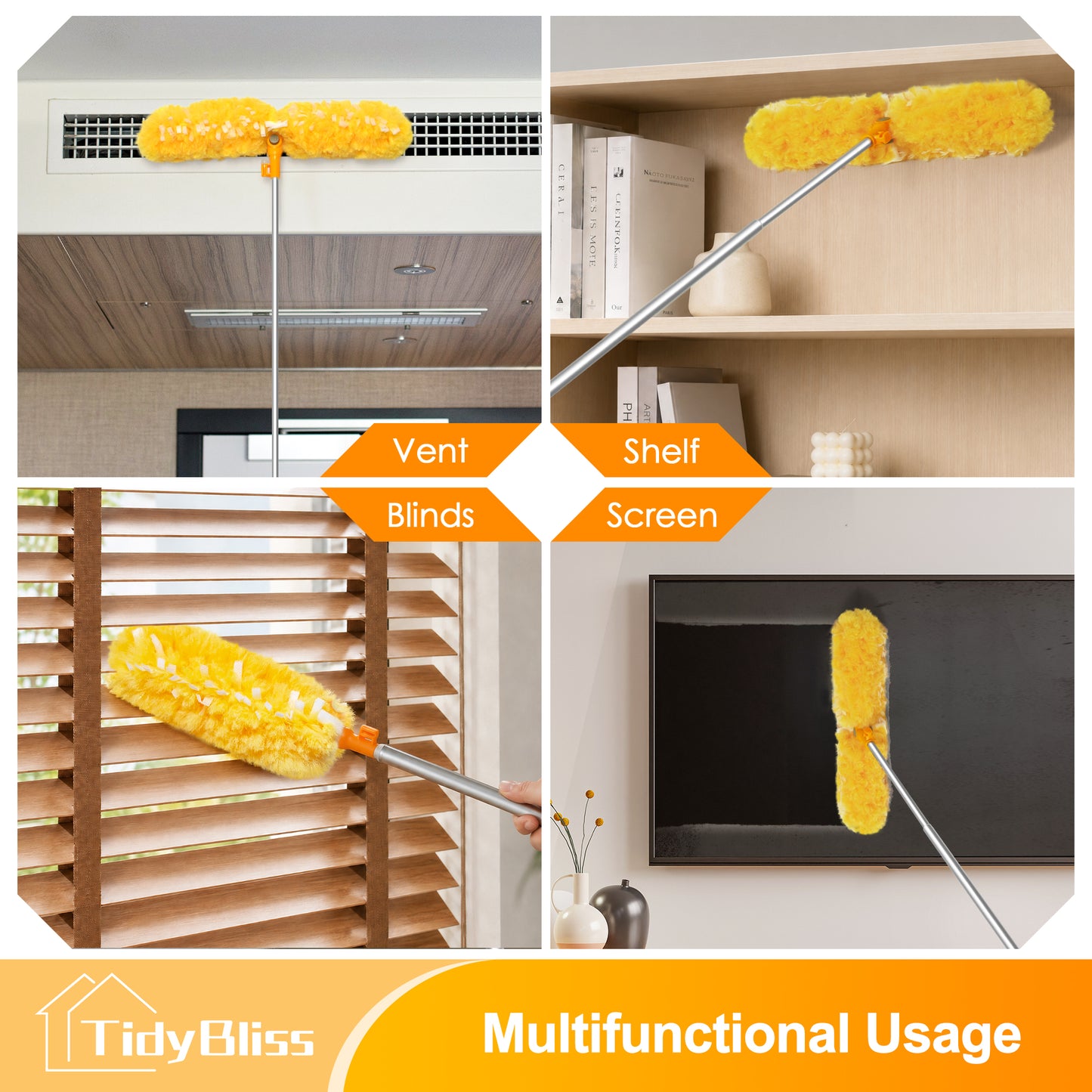 TidyBliss Dusters for Cleaning with Extension Pole 70 inches and 10 Refills (Orange)
