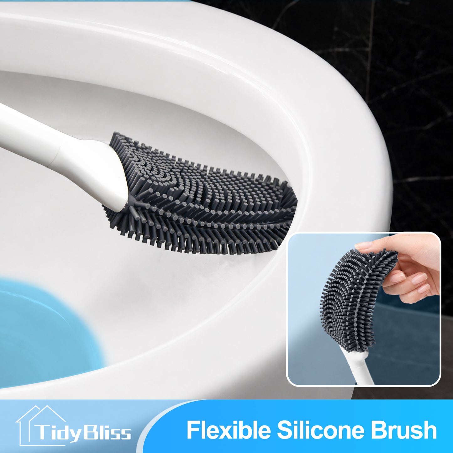 TidyBliss Silicone RV Toilet Brush and Holder Set for Camper (White)