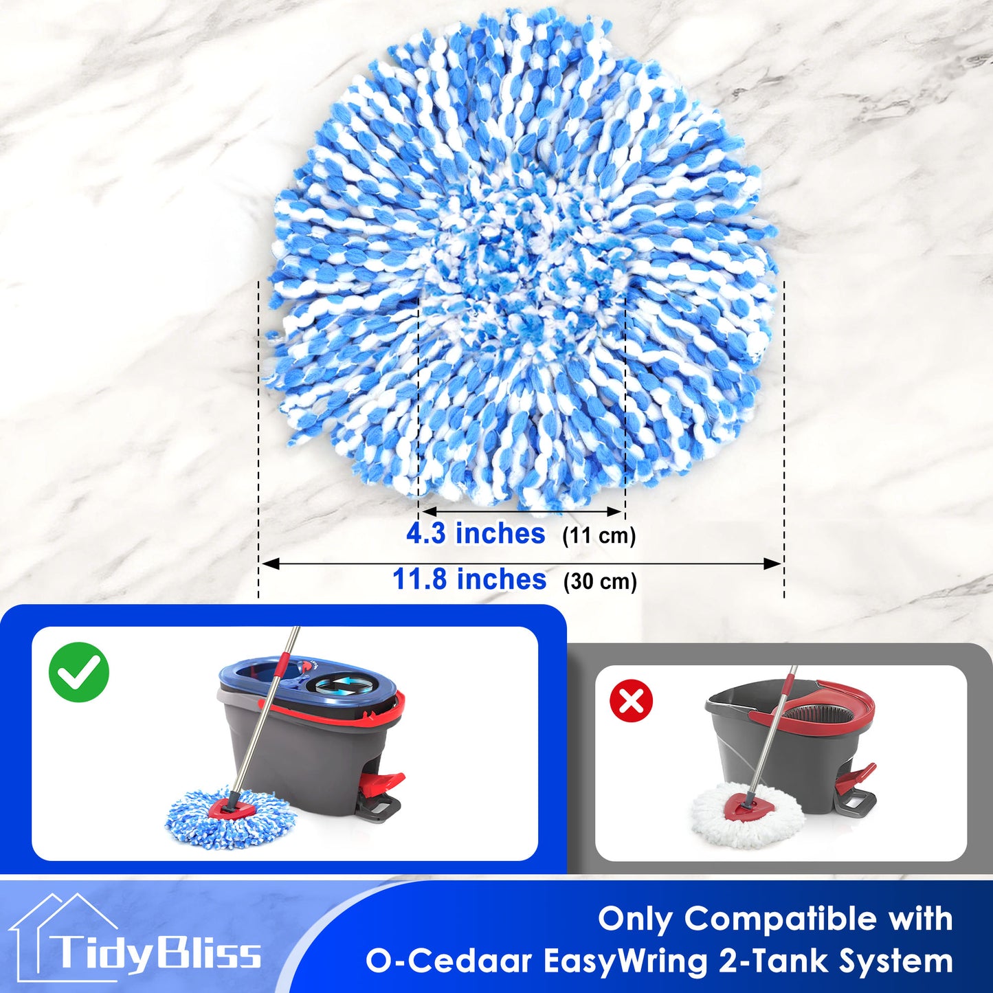 TidyBliss Spin Mop Replace Head 3 Pack for RinseClean 2 Tank System