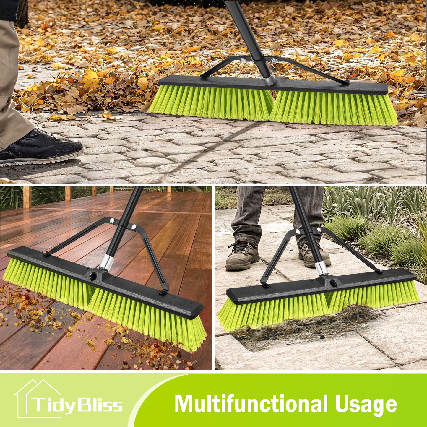 TidyBliss 24" Push Broom Outdoor Heavy Duty 2 Pack (Green)