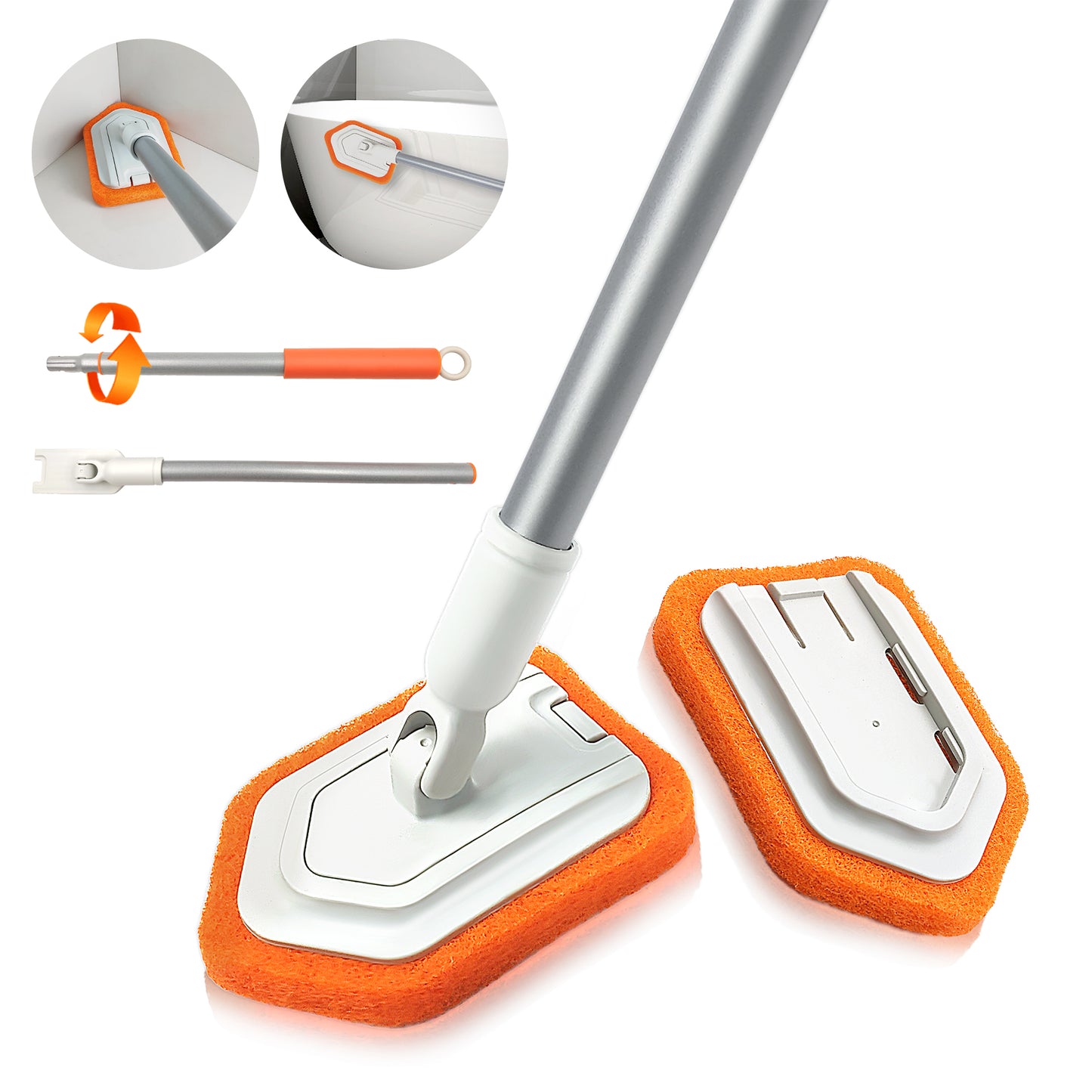 JEHONN Shower Scrubber Tub and Tile Cleaning Brush with Long Handle Orange