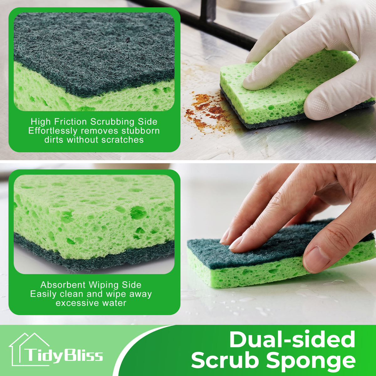 TidyBliss 12 Pack Heavy Duty Kitchen Dish Sponges for Scrubbing, No Scratch