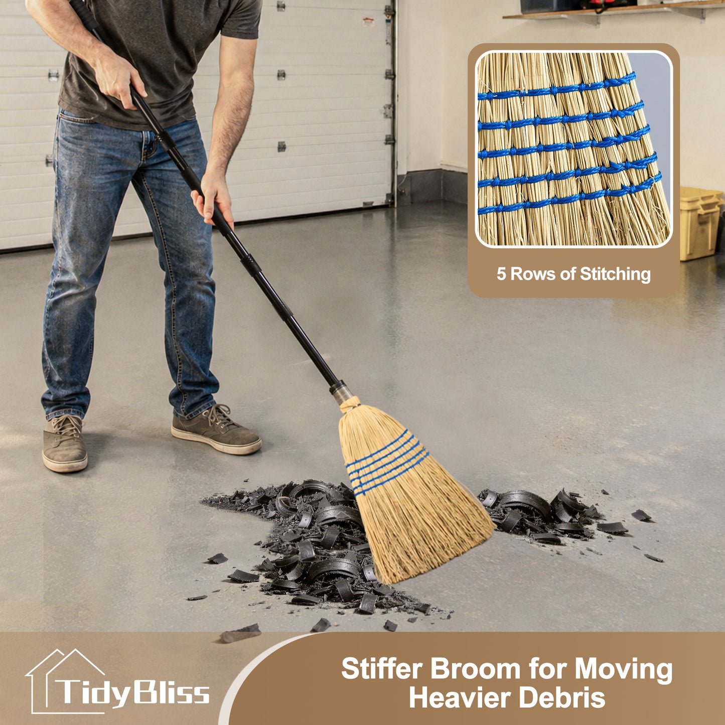TidyBliss Corn Straw Broom Heavy Duty with 59 inches Long Handle