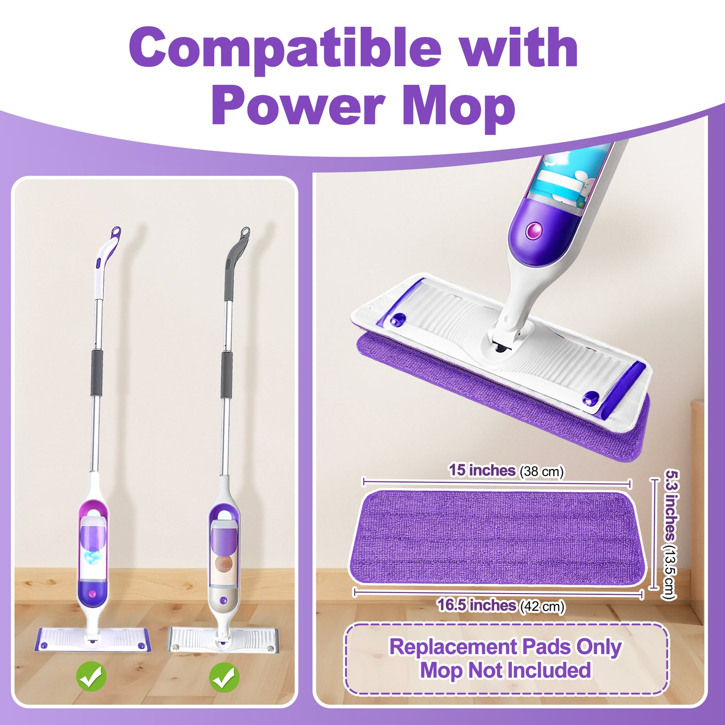 JEHONN 6 Pack Reusable Microfiber Mop Pads for PowerMop (Purple)