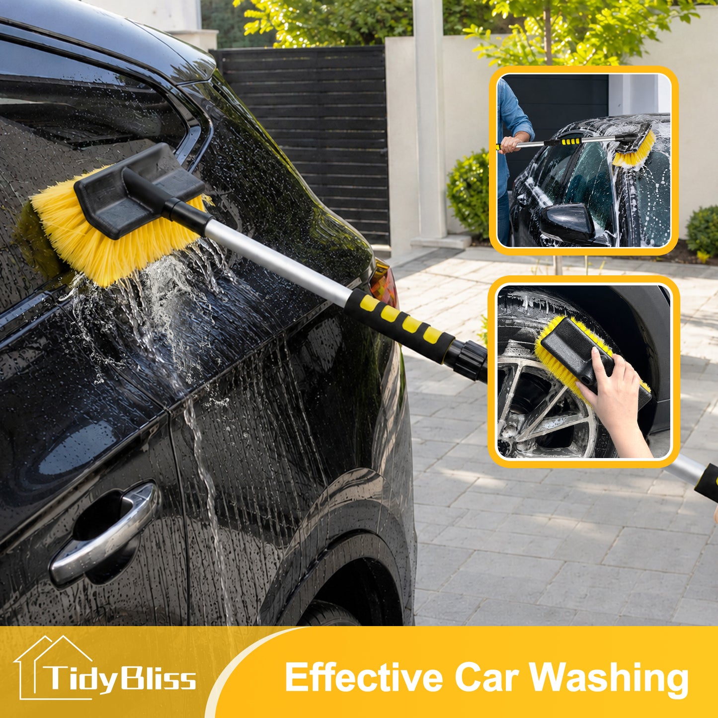 TidyBliss Car Wash Brush with Hose Attachment, 51" Aluminum Long Handle