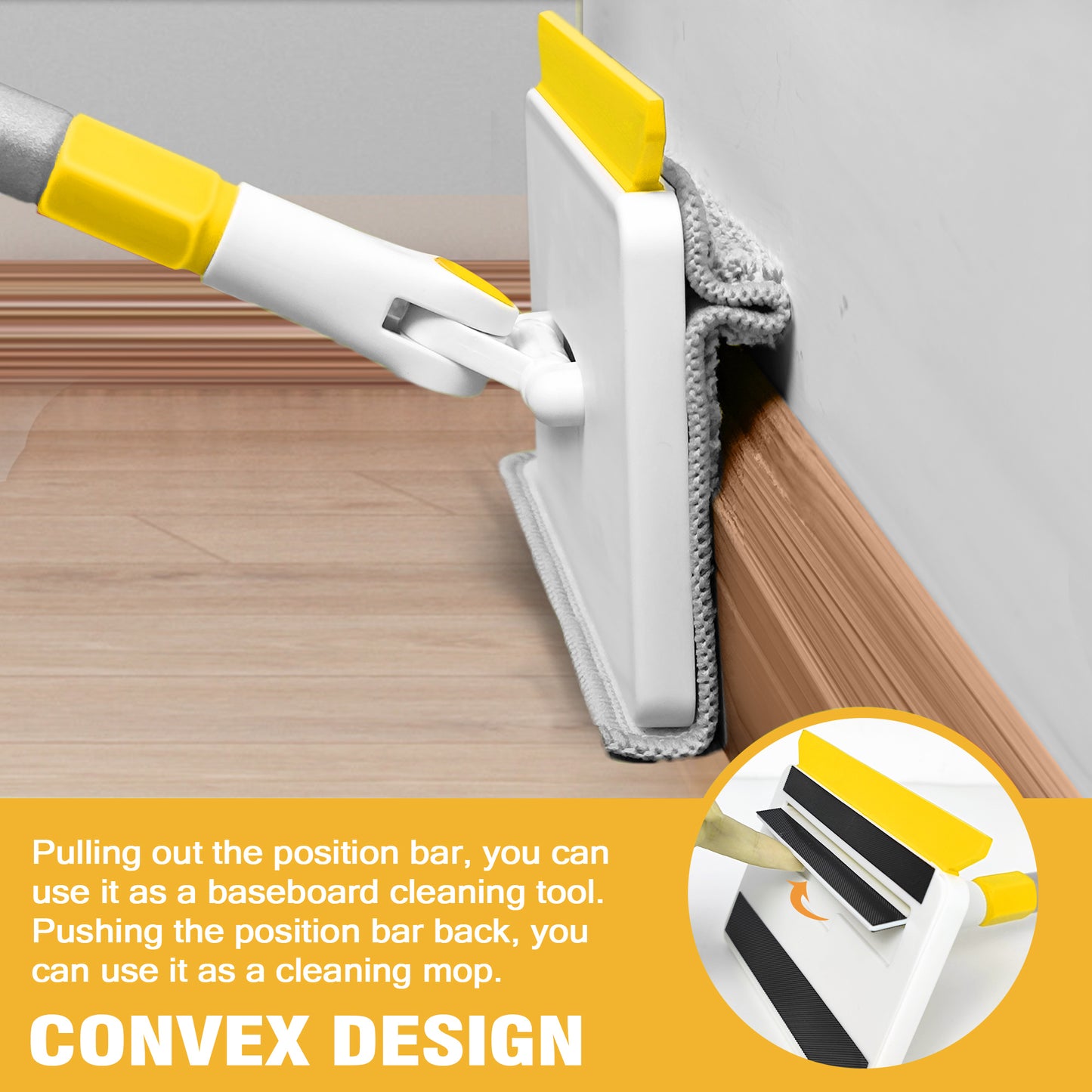 JEHONN Baseboard Cleaner Tool with Long Handle (Yellow)