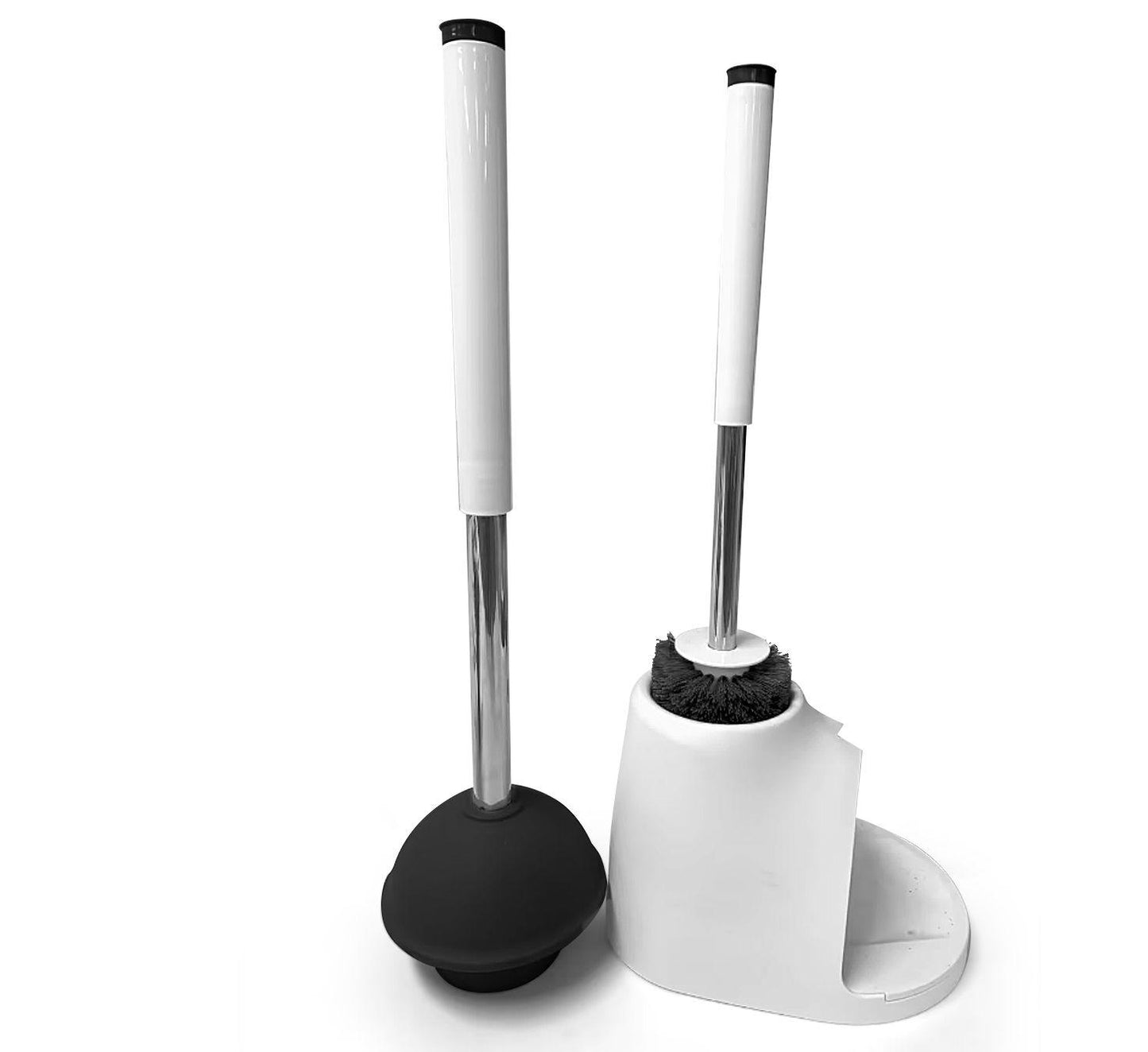 ZenClean Toilet Brush and Plunger Combo Set with Holder and Hidden Tweezers (White)