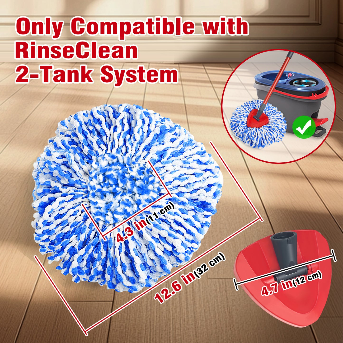 NEWE Mop Heads Replacements 2 pack with Triangle Base for RinseClean 2 Tank System, Deep Cleaning All Floors, Blue