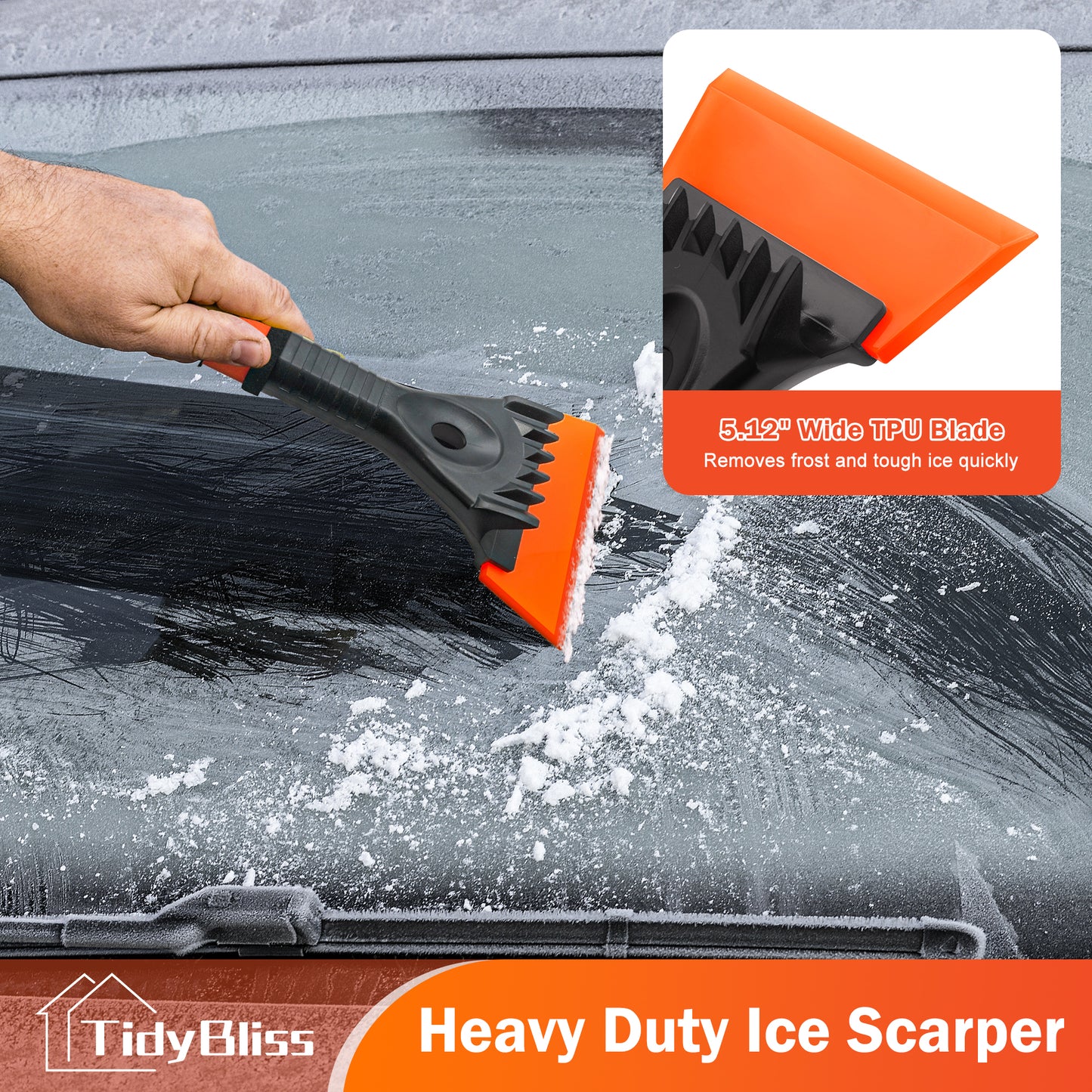 TidyBliss Ice Scraper for Car Windshield SUV Truck Glass Window (Orange)