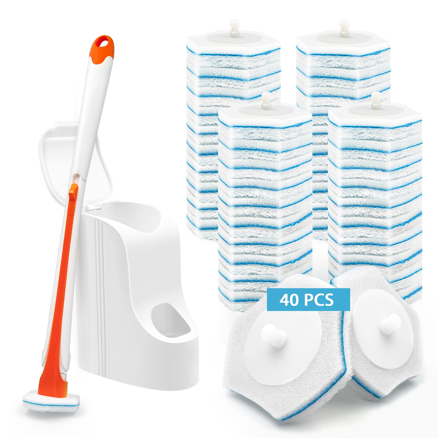 JEHONN Disposable Toilet Brush Holder Wall Mounted with 40 Refills for Sink(Orange)